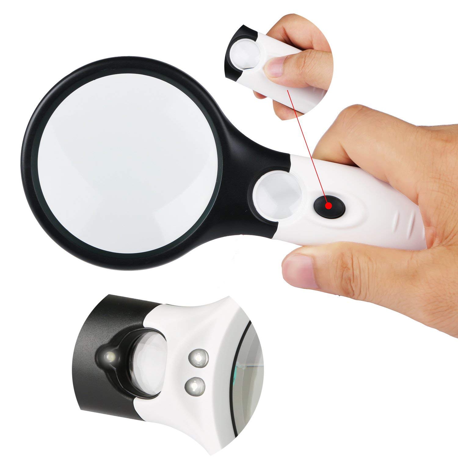 Royal Brands Handheld Magnifier Dual Lens 45X & 4X Magnification 3 LED Illuminated Reading Magnifying Mirror - Image 7