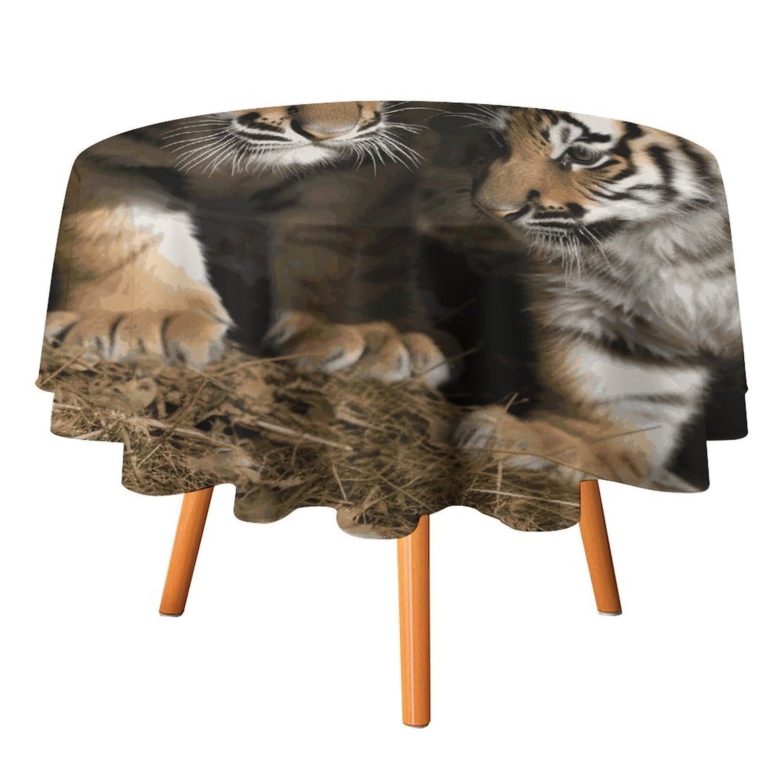 SMAZDFXX Siberian Tiger Tablecloth 36x36in Round Table Cloth Durable Polyester, Washable Stain Resistant Table Cover for Indoor Outdoor (Picnic, Dining, Party)