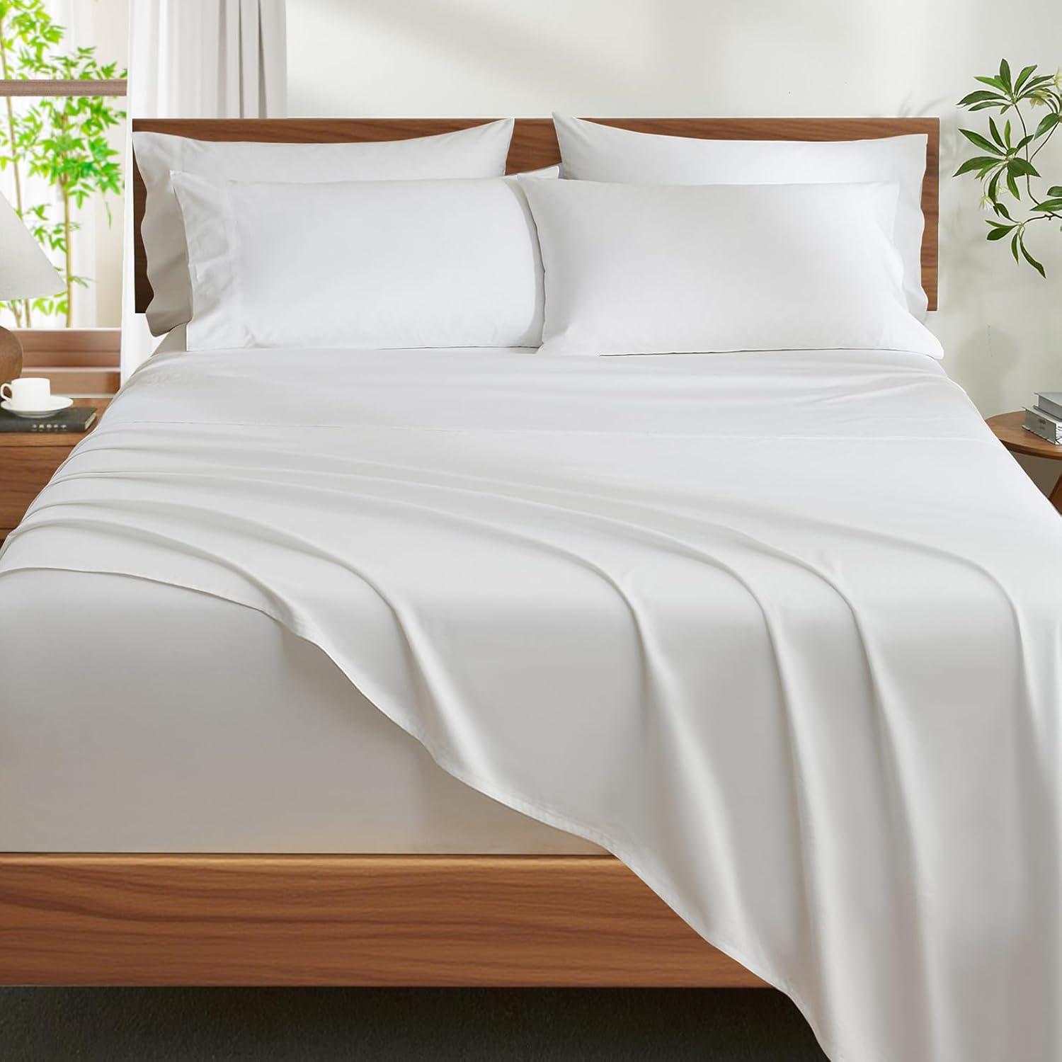 Ivellow 100 Egyptian Cotton Sheets King Size Set - 1200 Thread Count 6 PC 18 Deep Pocket King