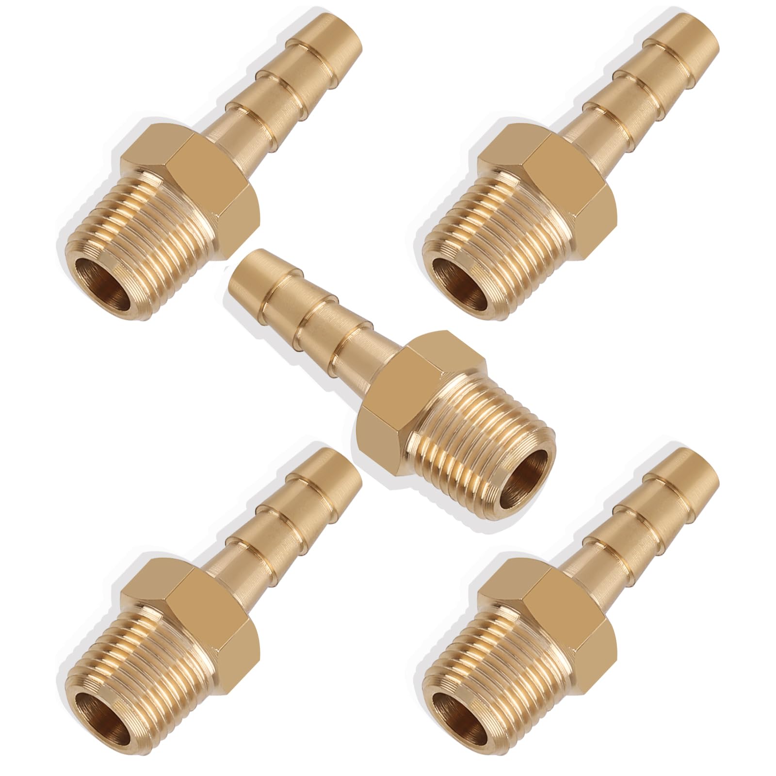 5pcs Brass Hose Barb Fittings 3/16 Inch Barb to 1/8 Inch NPT Male Thread Air Hose Fittings Adapter Connector Water Fuel Air Line Fittings 3/16” × 1/8” NPT Brass Fittings
