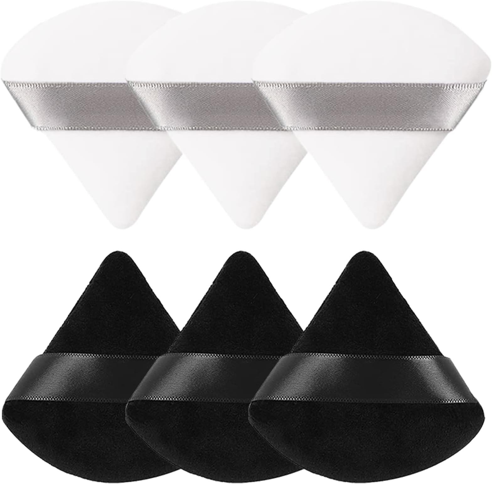 Triangle Powder Puff Makeup Puffs, 6 Pcs Ultra Soft Cotton Velour With Strap, Designed for Contouring,Under Eyes and Face Corners,Body Loose Powder Blending โ(White, Black)