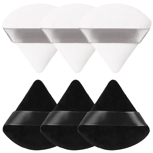 Puff de maquillaje triangular, 6 piezas de terciopelo de algodón ultra suave con correa, diseñadas para contornear, debajo de los ojos y esquinas de