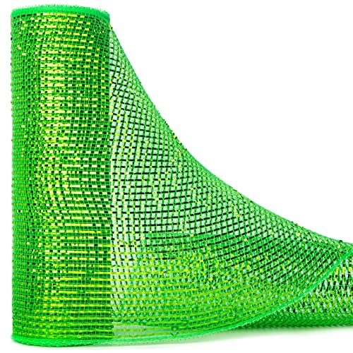 Ribbli Lime Green Deluxe Metallic Christmas Mesh Ribbon, 10 inch x 30 feet(10Yard), Lime with Deluxe Green Wide Foil, Christmas Ribbon for Wreath Swags and Christmas Tree
