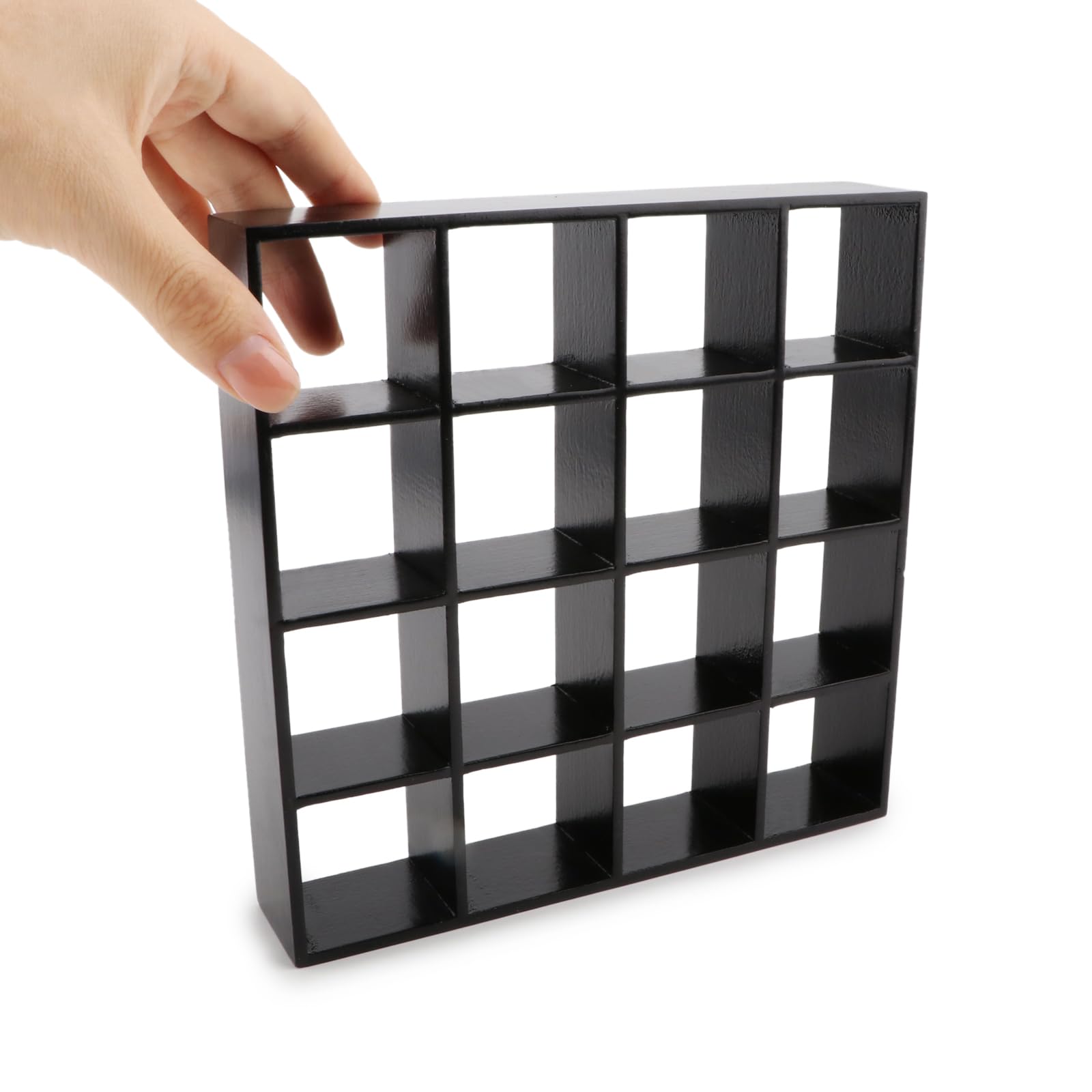 Miniature Furniture Storage Rack 1/12 Dollhouse Furniture 16 Grid Shelf Bookshelf Display Shelf Wall Rack Stand Mini House Scene Decoration (Black)