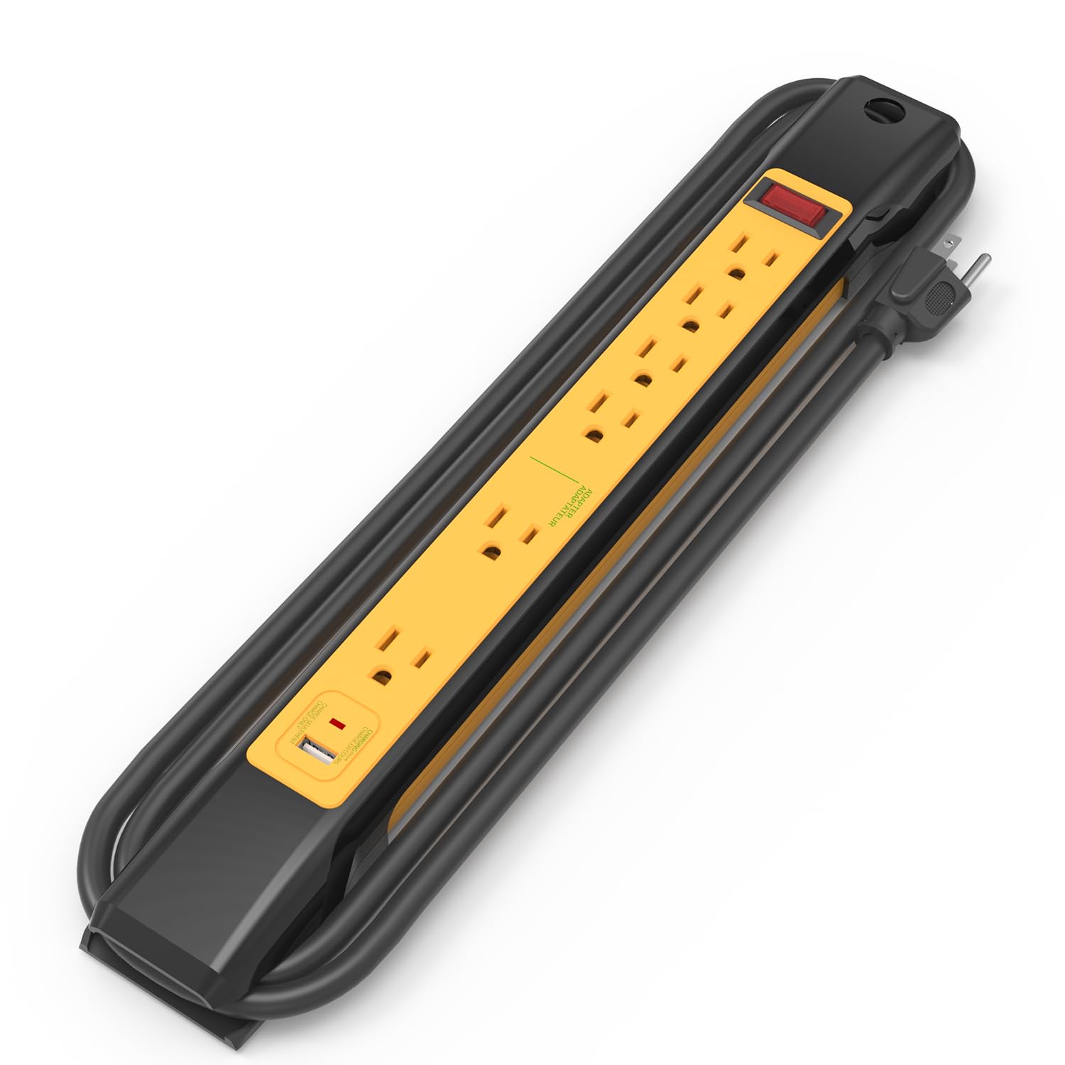 Multipresa industriale con 4 uscite + 2 uscite + 1 USB, cavo da 1,8 m, protezione da sovraccarico, design montabile per ufficio/officina, 14AWG