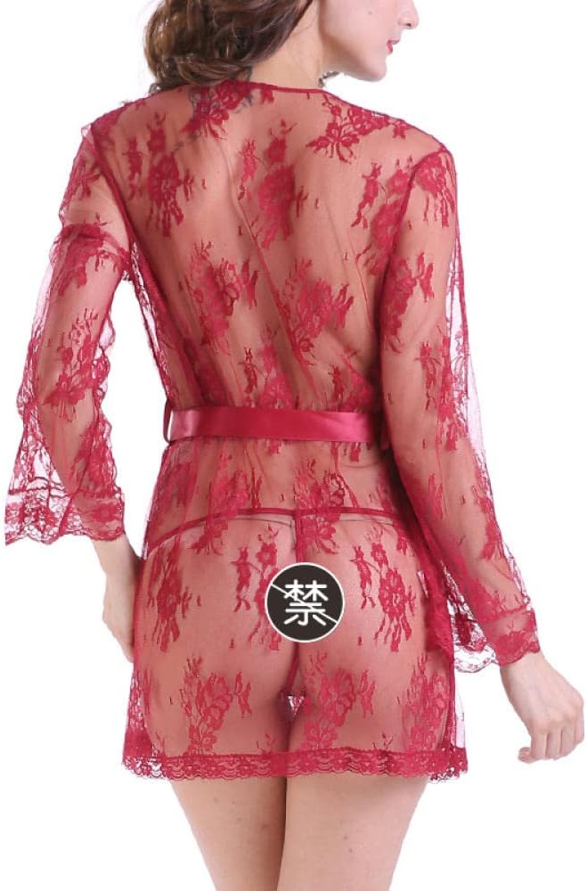Womens Sheer Lingerie Temptation Mesh See-Through Pajamas Sexy Nightdress Plus Size Red