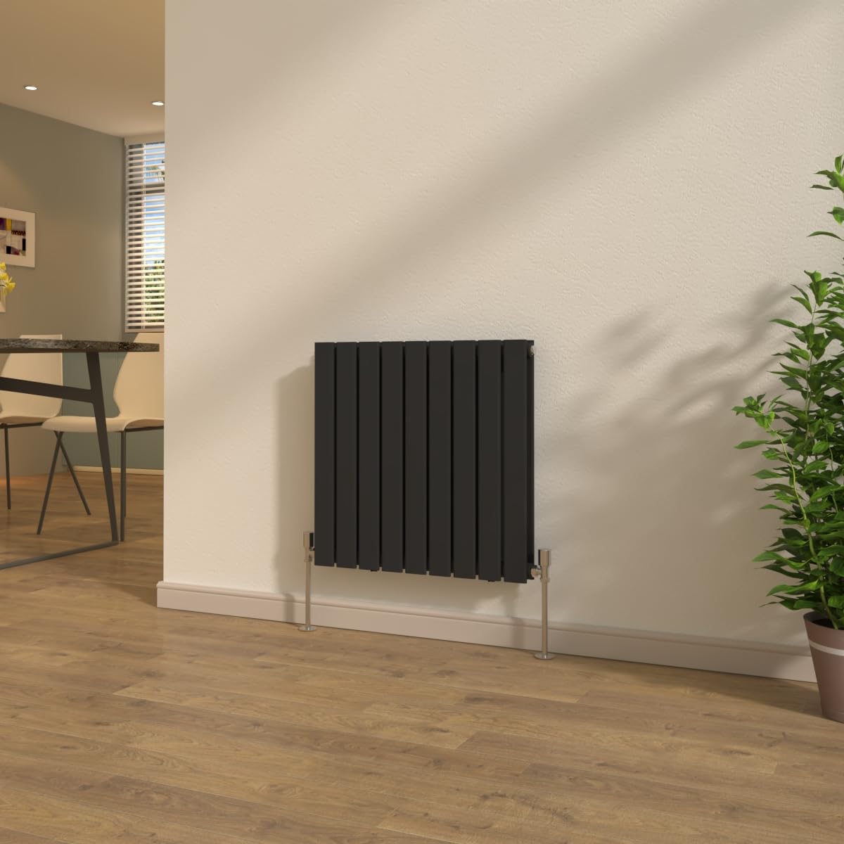 NRG 600x612mm Double Column Designer Radiator Black Rads with Valves