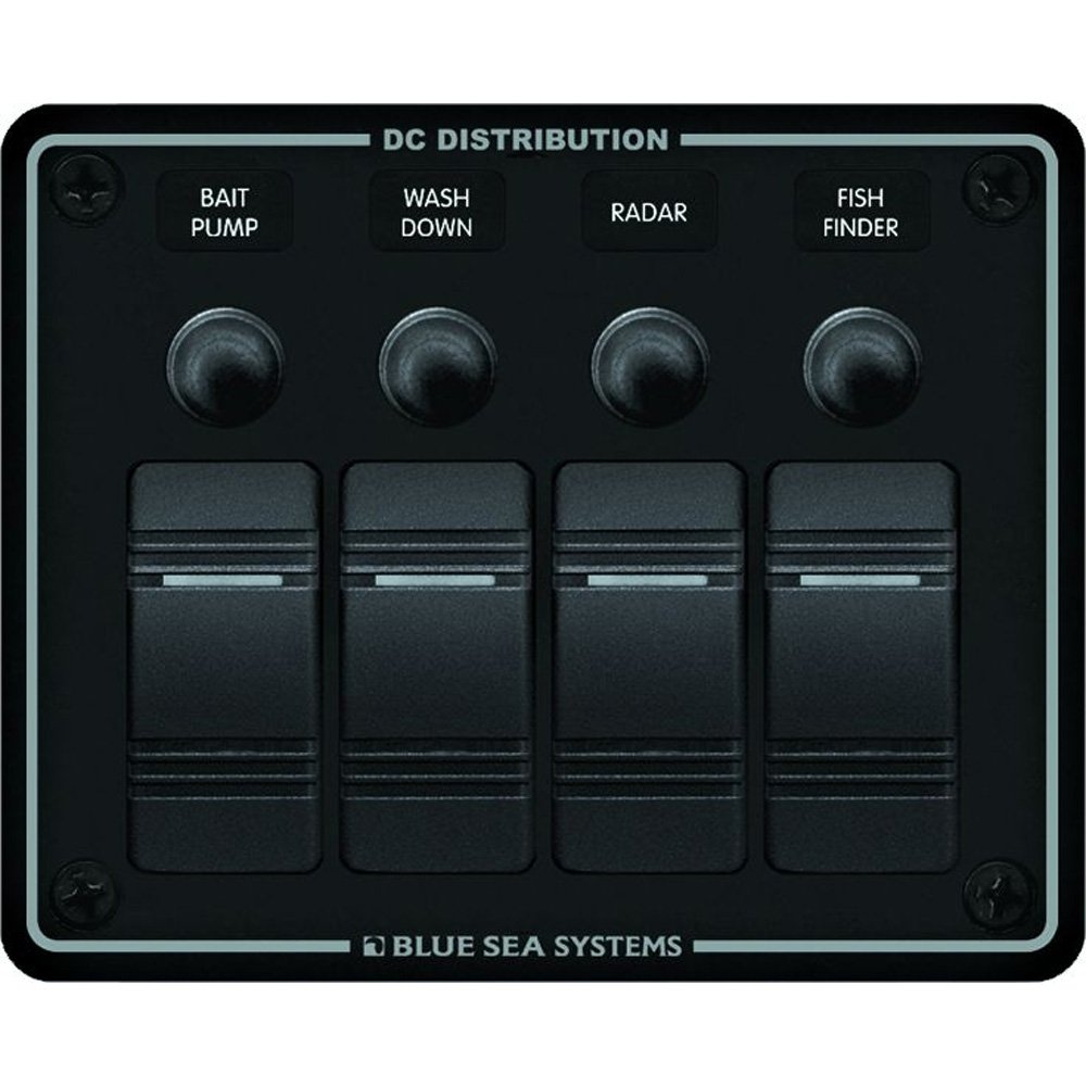 1 - Blue Sea 8372 Water Resistant 4 Position - Black - Horizontal Mount Panel