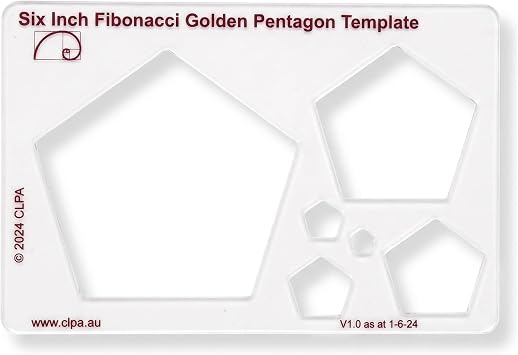 Fibonacci 6" Pentagon Drawing Template, Golden Ratio Stencil | Australian Designed and Made; Geometric Stencil for Art; Drafting and Quilting; PETG