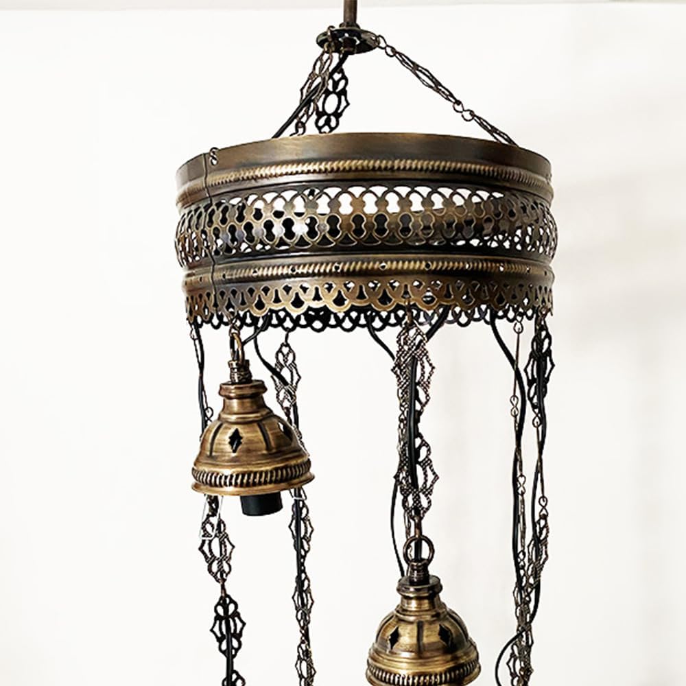 Asylove Turkish 7 Globe Ceiling Lamp, Moroccan Hanging Chandelier with Mosaic Pendant Lighting, 44" Height, Decorative Authentic Lamp, 7" Turquoise Globes