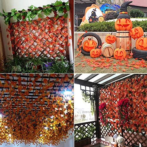Nahuaa 12Pcs Silk Fall Leaves Garland 90Feet Artificial Autumn Maple Leaves Garland With Full Foliage For Fall Wedding Centerpiece Fireplace Porch Thanksgiving Decorations #TOP2