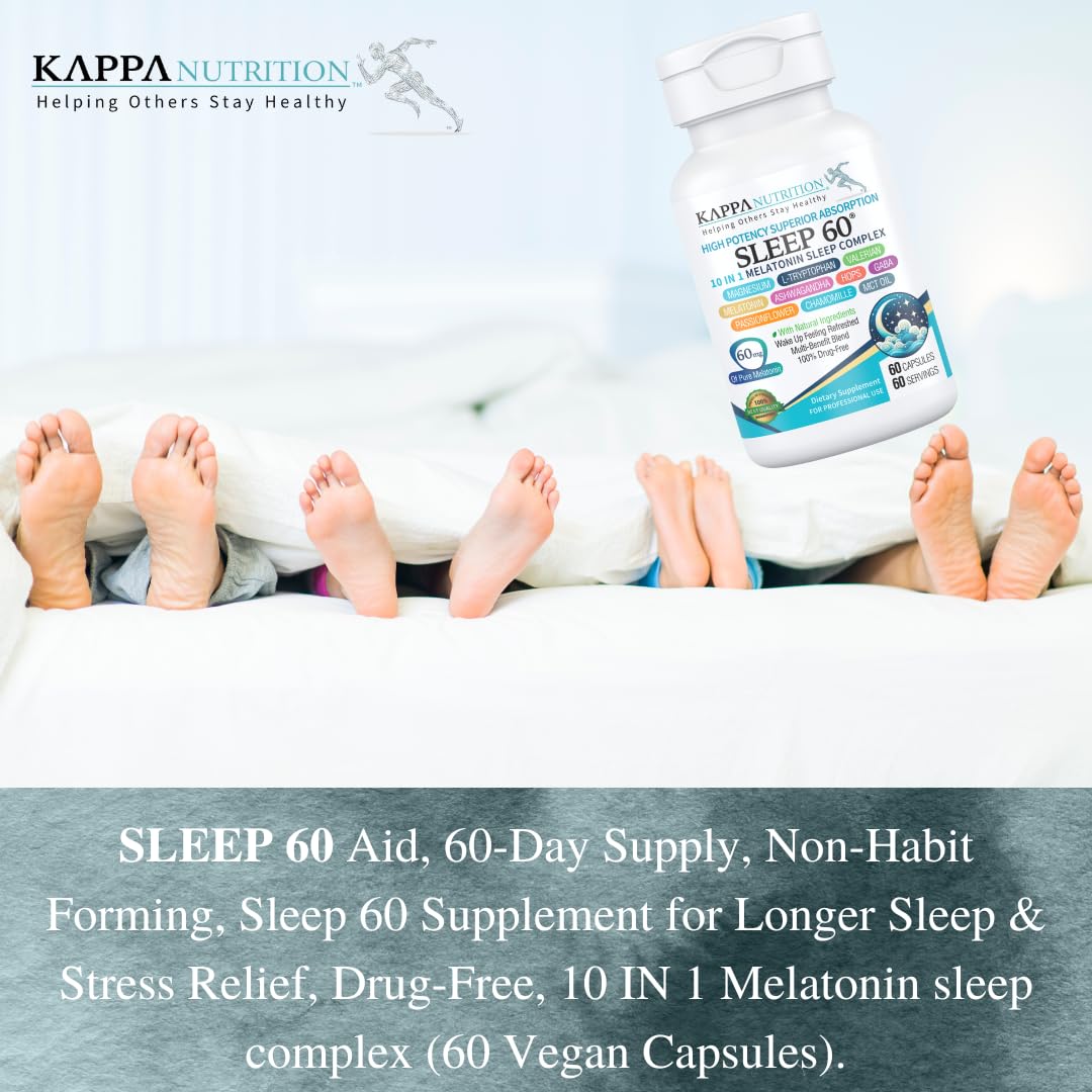KAPPA NUTRITION Sleep 60, Sleep Aid, 60mg of Melatonin, 60-Day Supply, Non-Habit Forming Vegan Capsules Natural Ingredients for Easier Bedtime, Herbal Supplement, Valerian Root, Chamomile Non-GMO — Amazon image 6