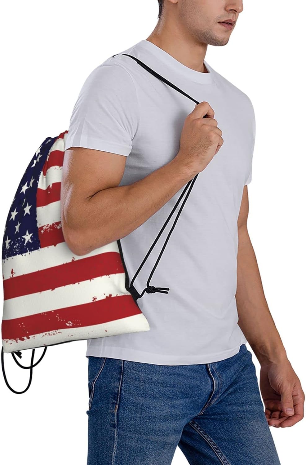 Usa Flag Unisex Drawstring Backpack Bag Sport Gym Dance Travel Sackpack thumbnail