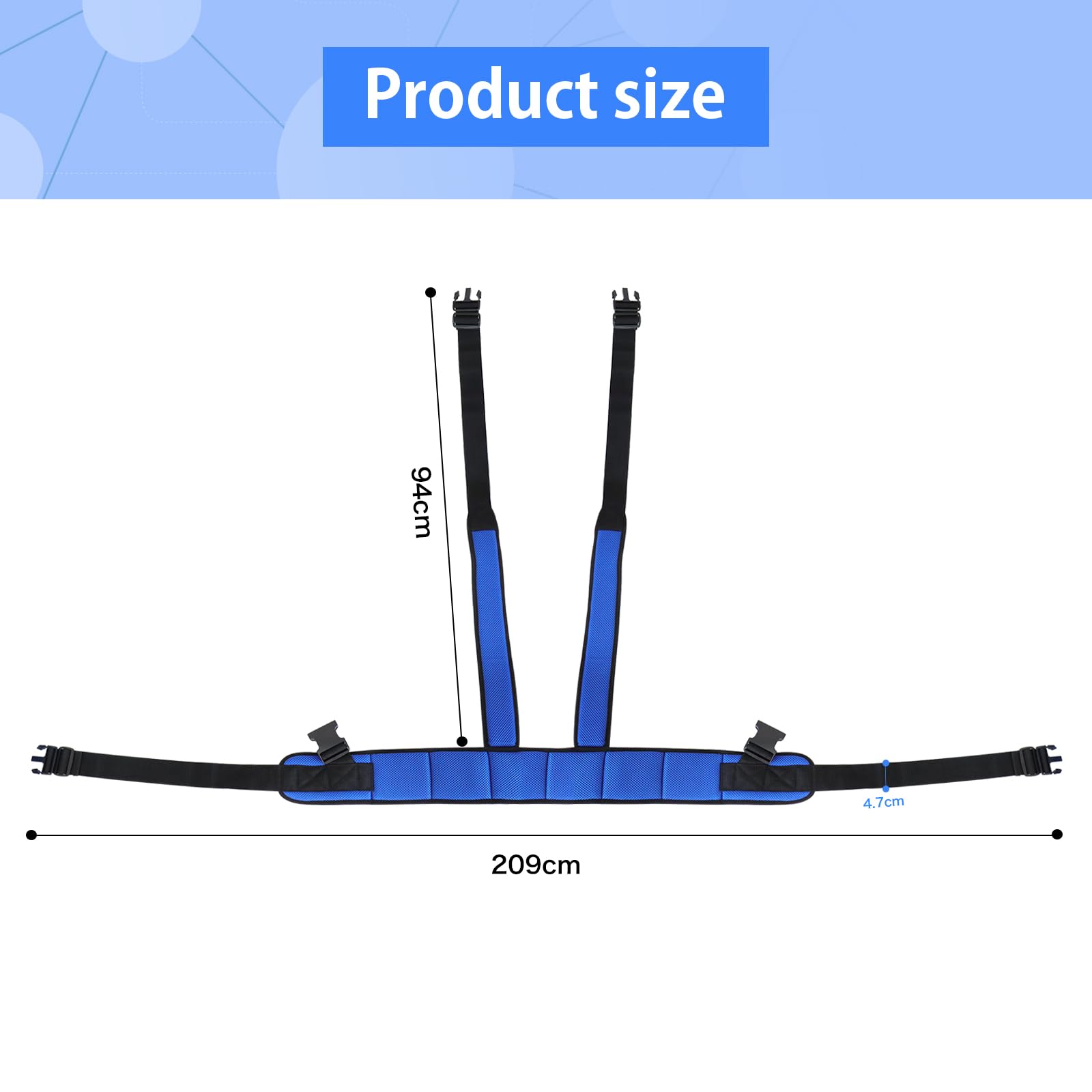 [LOSCHEN]Arnés de silla de ruedas antideslizante medio chaleco cinturón de seguridad de espesor ajustable para niños mayores y discapacitados, evitar caídas de inclinación (azul)