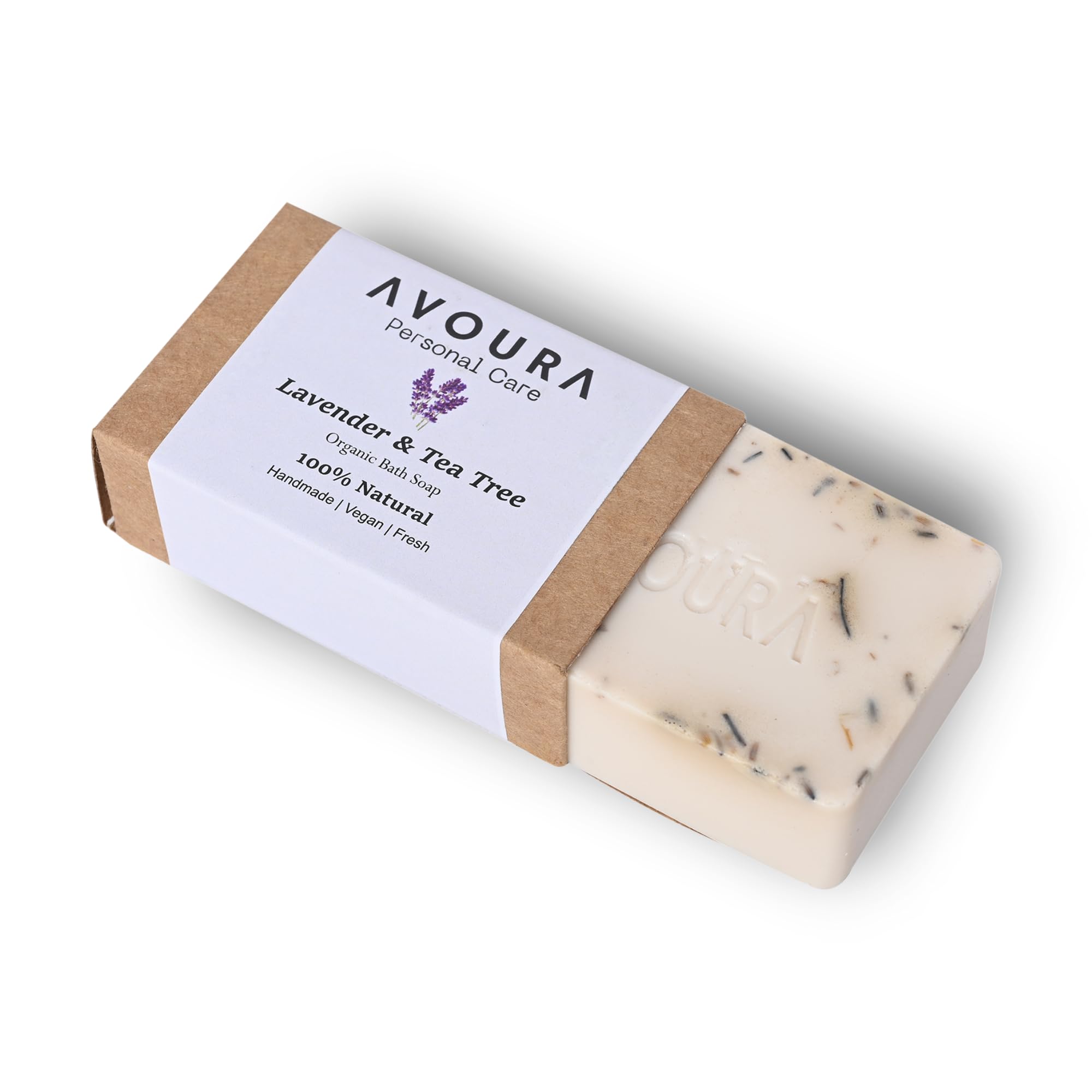 Avoura Lavender Soap (125g) | Organic, Soothing, Anti-Allergic, Acne Treatment | Handmade with Shea Butter, Lavender Buds, Tea Tree Oil | Paraben-Free | Bath Soap for Men & Women