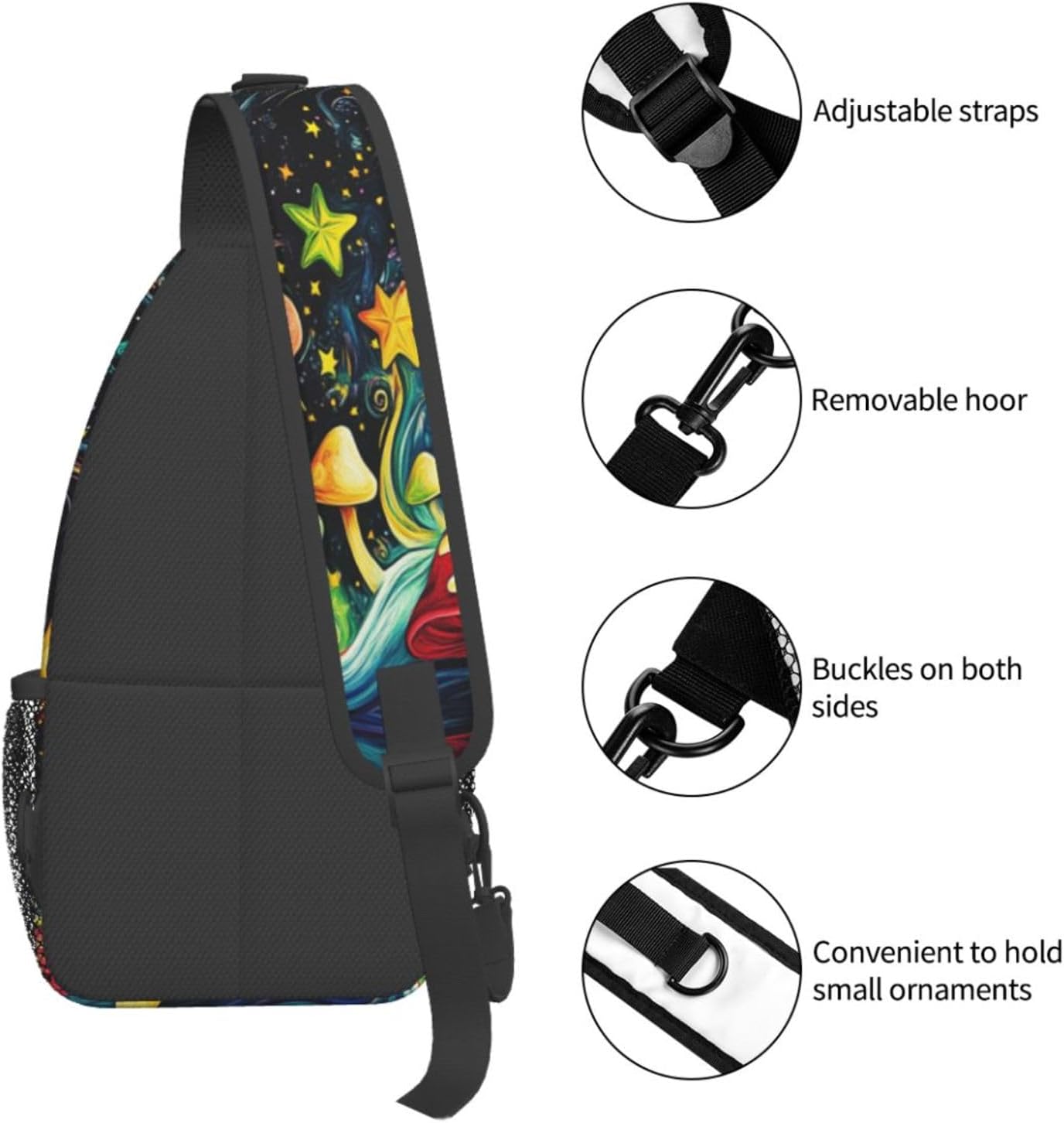 Crossbody Bag Psychedelic Mushroom Stars Sling Bag Backpack Chest Bags Shoulder Bag for Women Men - Image 5
