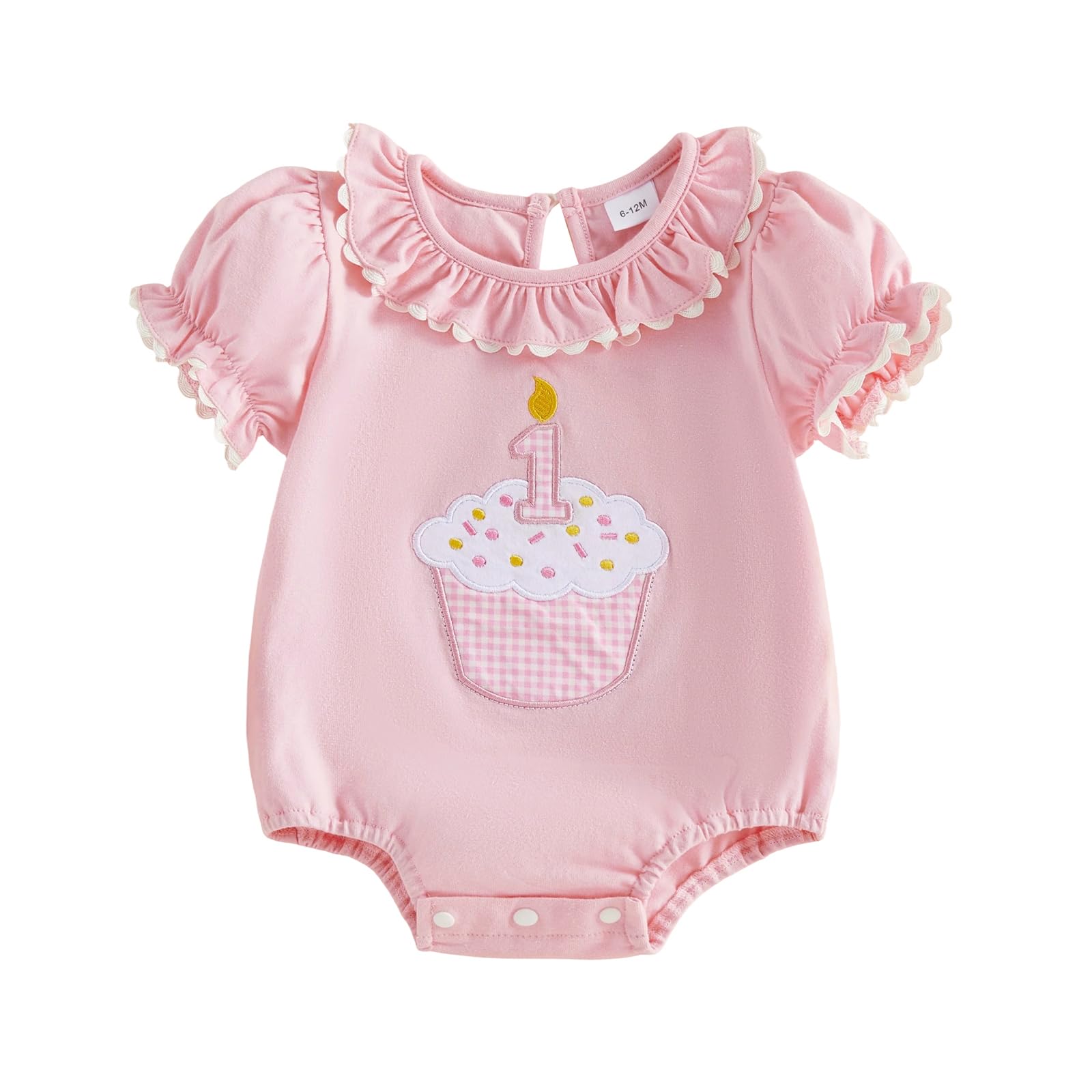 Carolilly Pagliaccetto per neonata, primo compleanno, body a maniche lunghe o corte con motivo a cupcake, design a balze