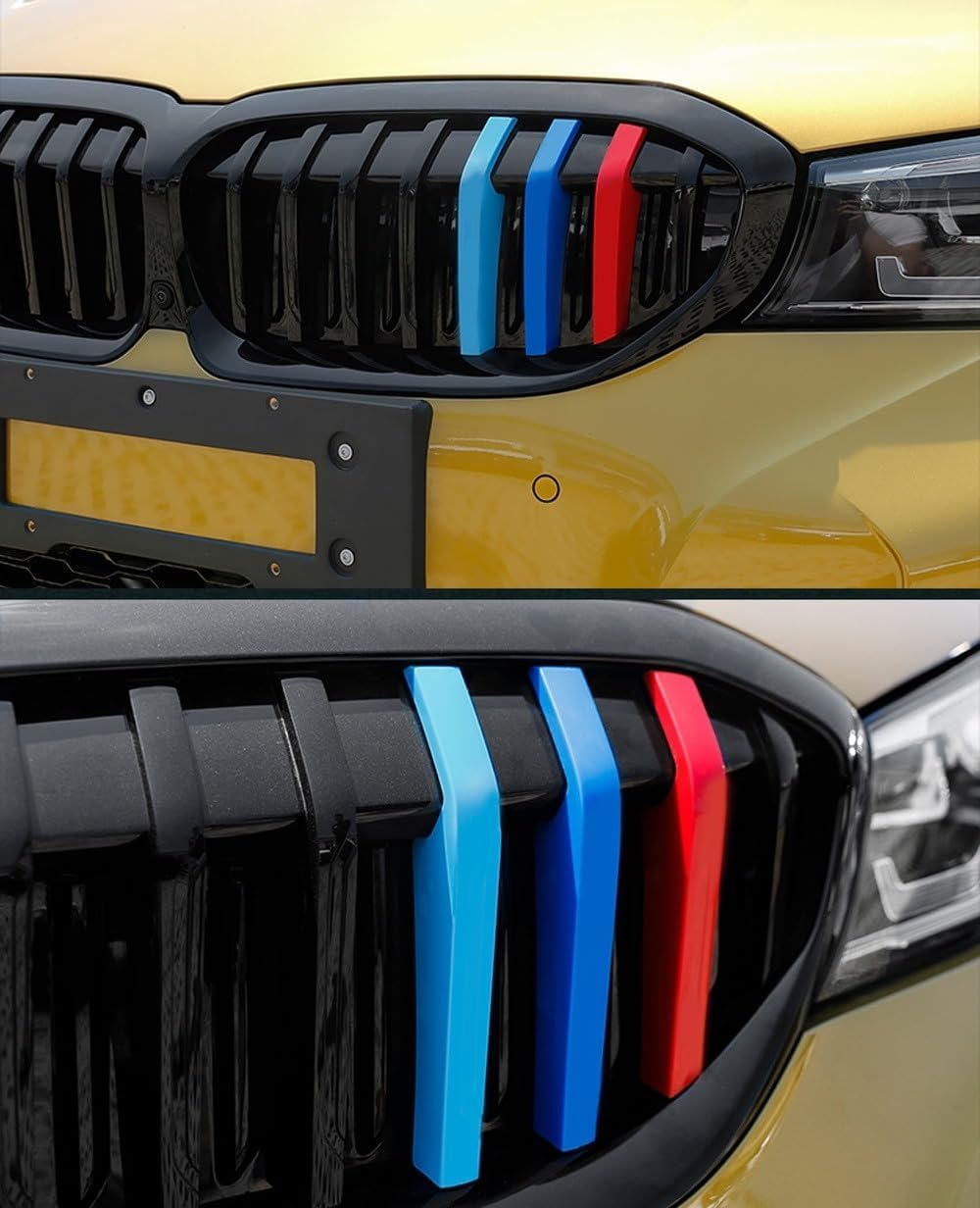 iJDMTOY Exact Fit 3pc Set Iconic Tri-Accent Grille Insert Decoration Trims Compatible with 2019-2022 G20 3 Series 330i 3 5