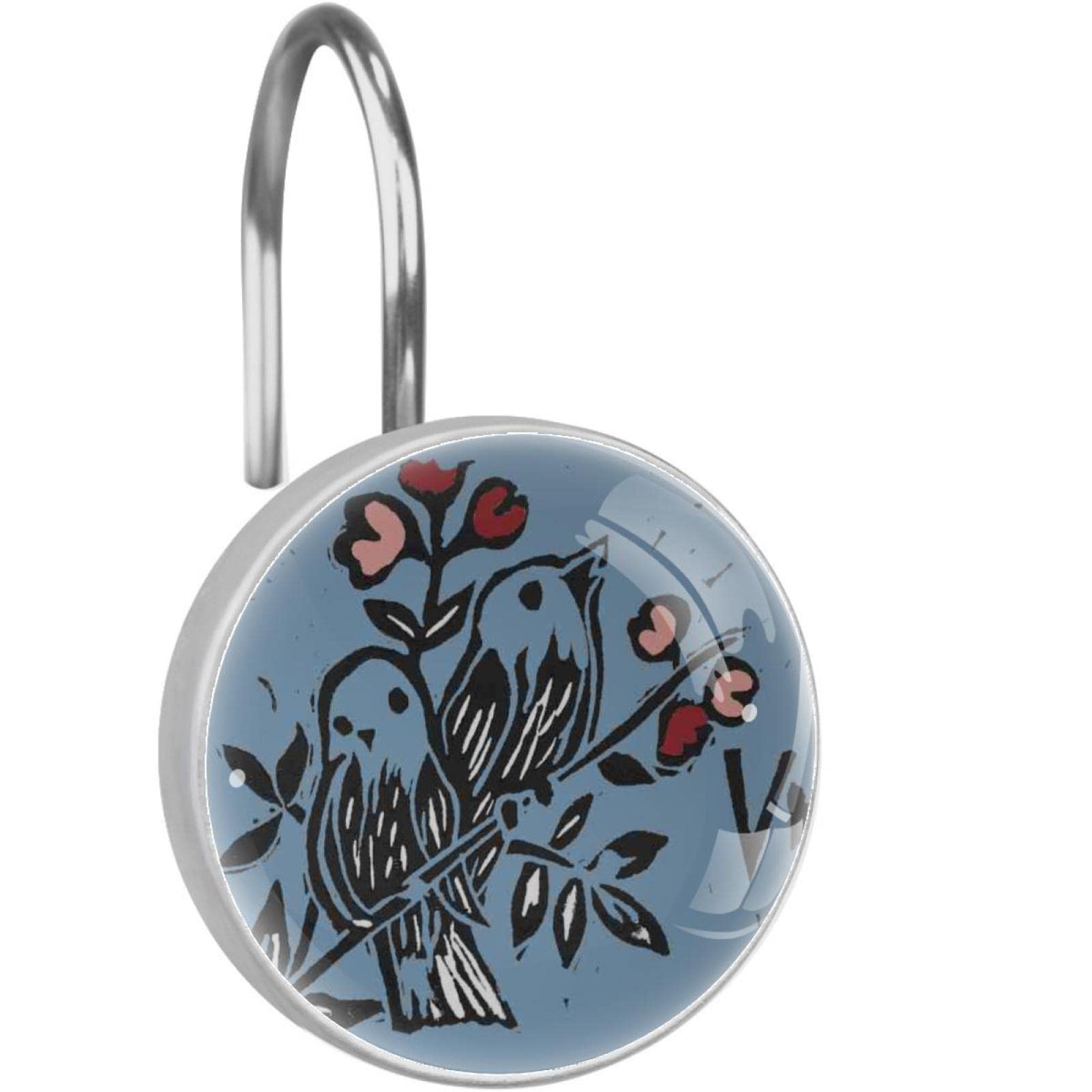 Crochets de rideau de douche en acier inoxydable antirouille Lot de 12 anneaux au design Love Birds