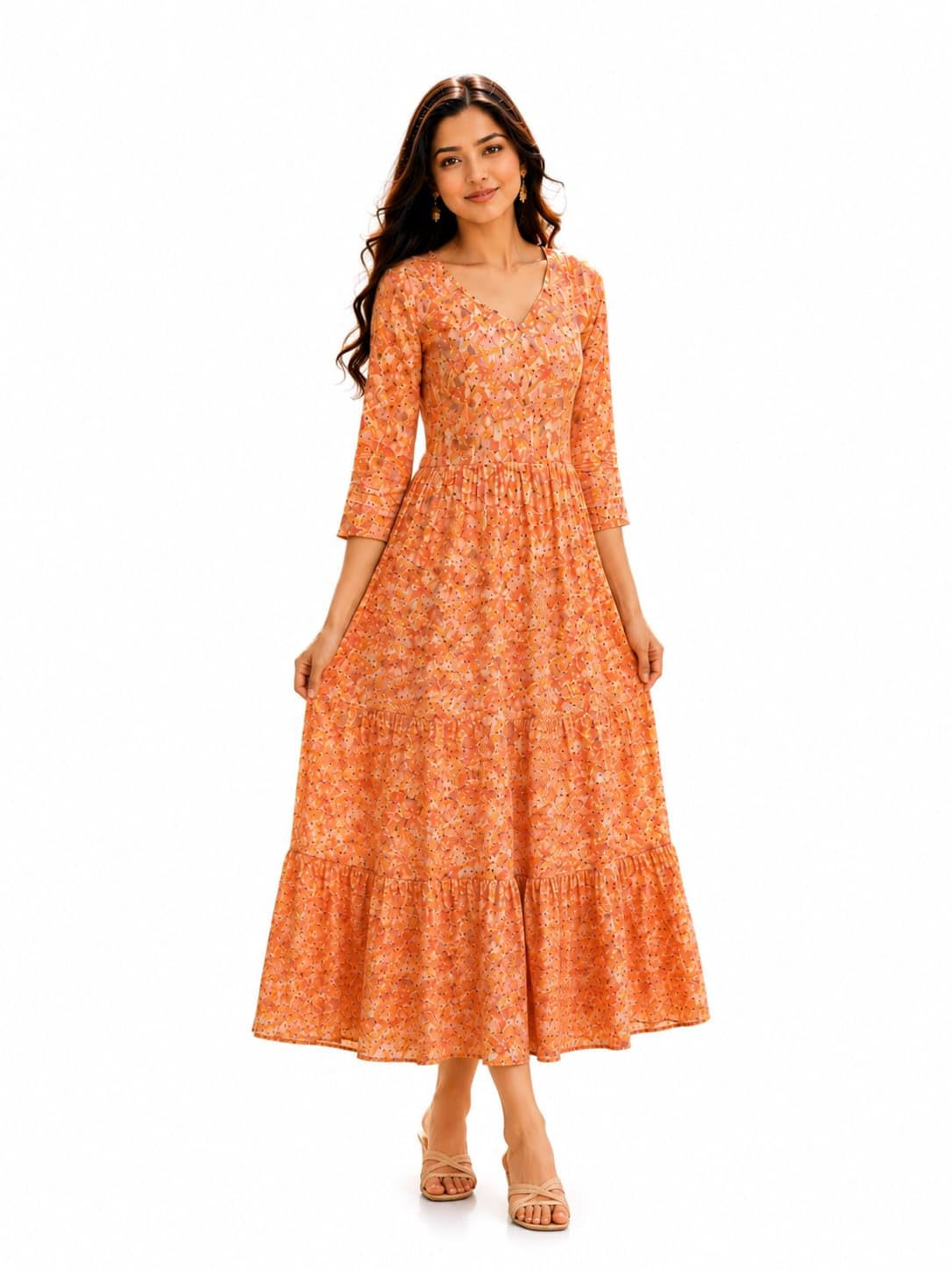 Orange Cotton Akoba Anarkali Maxi Dress – Elegant Daily, Soft Akoba Cotton Daily & Occasion Gown-image-35
