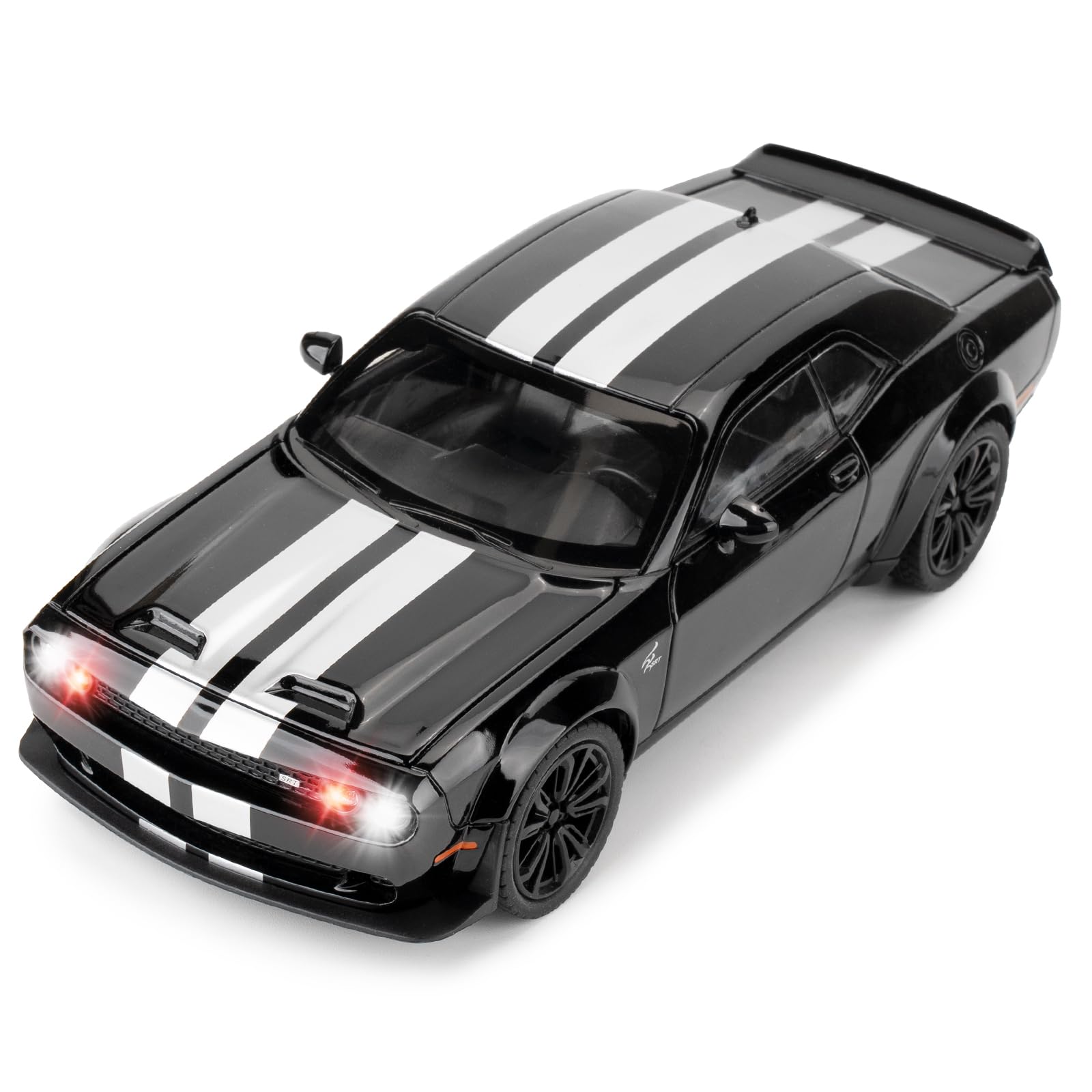 BGHSCA Compatible for Dodge Challenger SRT Hellcat Car Model, 1:22 Die-Cast Toy Car with Sound and Light, Pull Back Model Vehicle Toy for Adult Kids (Black)