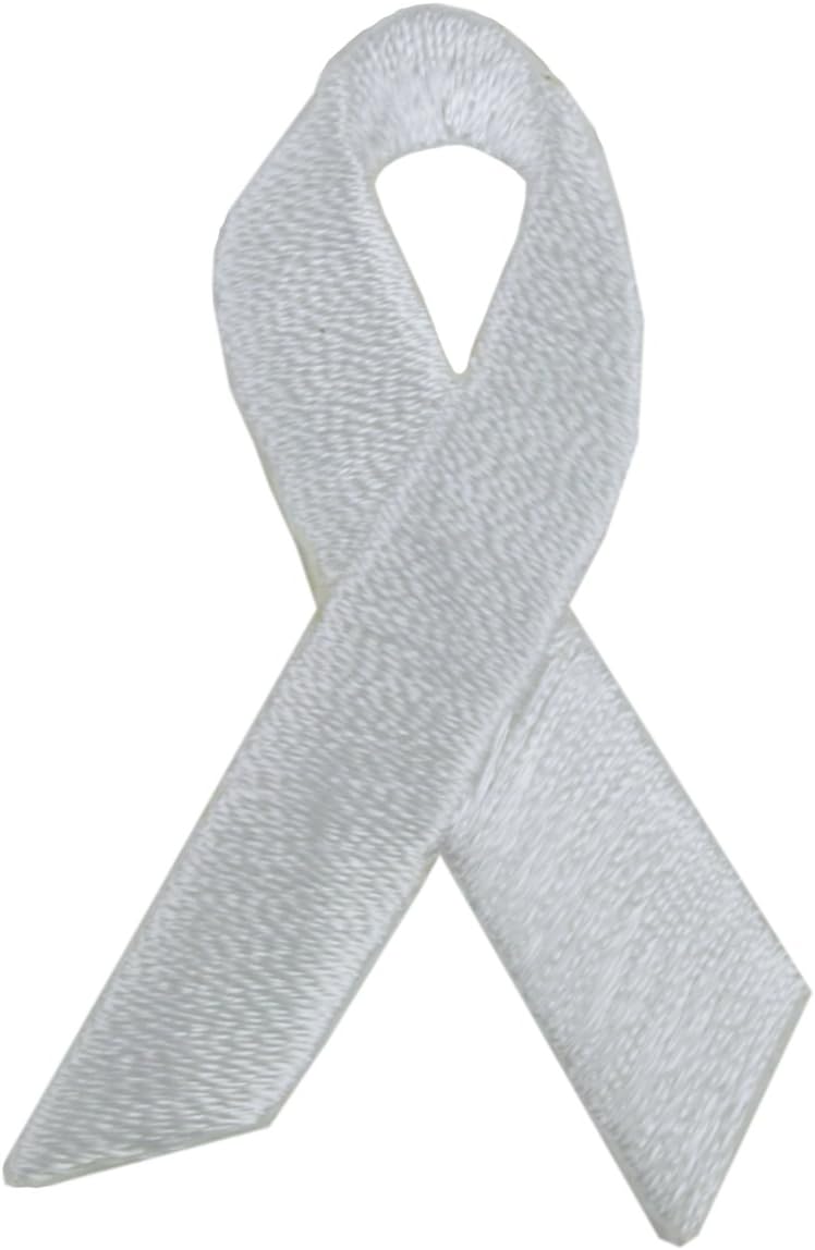 5pc Baby Boy Teen Dark Khaki Suit Cancer Awareness Ribbon Adhesive Iron on Patch (M, White Ribbon)