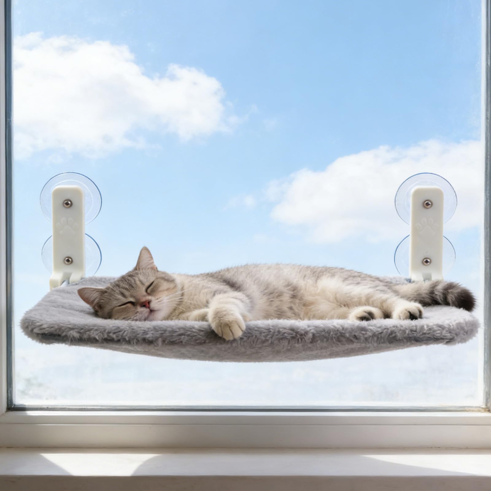 Hamac Chat Mural, Chat Fenetre, Perchoir De Fenêtre Pliable, Elegant, Transat, Structure Robuste Supporte 18kg, Hamac pour Animaux Heureux, 30 * 52cm, Gris