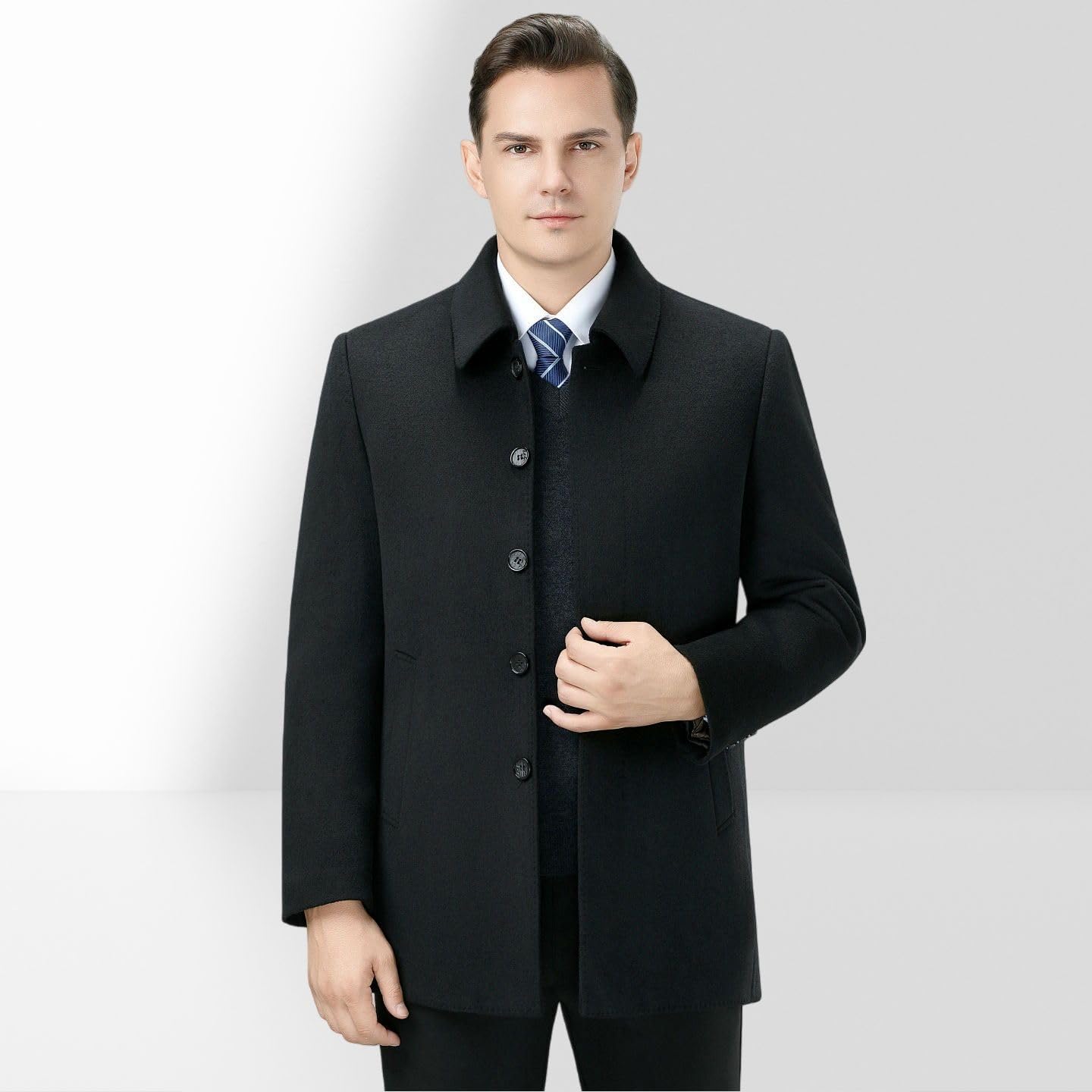 Cappotto da uomo con risvolto in lana double-face autunno inverno fodera rimovibile mezza età