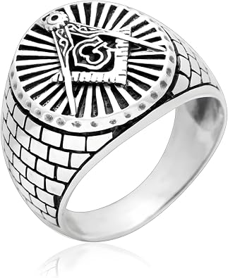 Sterling Silver Mens Masonic Ring, S925 Freemason Master Rings for Him, Customized Masonic Signet Symbol Band for Husband Dad Grandpa for Christmas Fathers Day