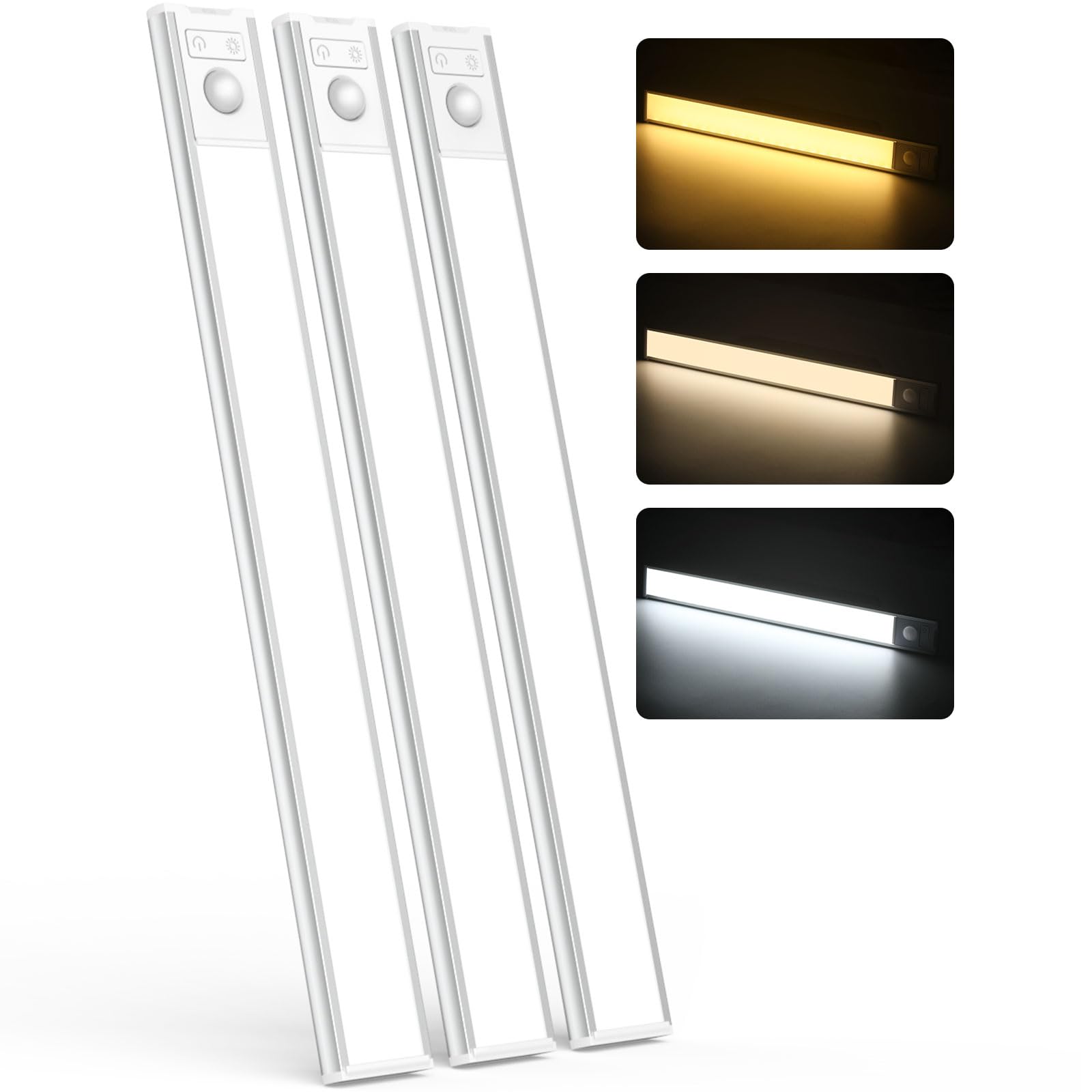 MoKo Under Cabinet Lighting, 48 LED Wireless Motion Sensor Light Indoor with 3 Color Temps, 2500mAh Rechargeable Motion Activated Under Cabinet Lights for Kitchen, Closet Lights for Stairs, 3 Pack