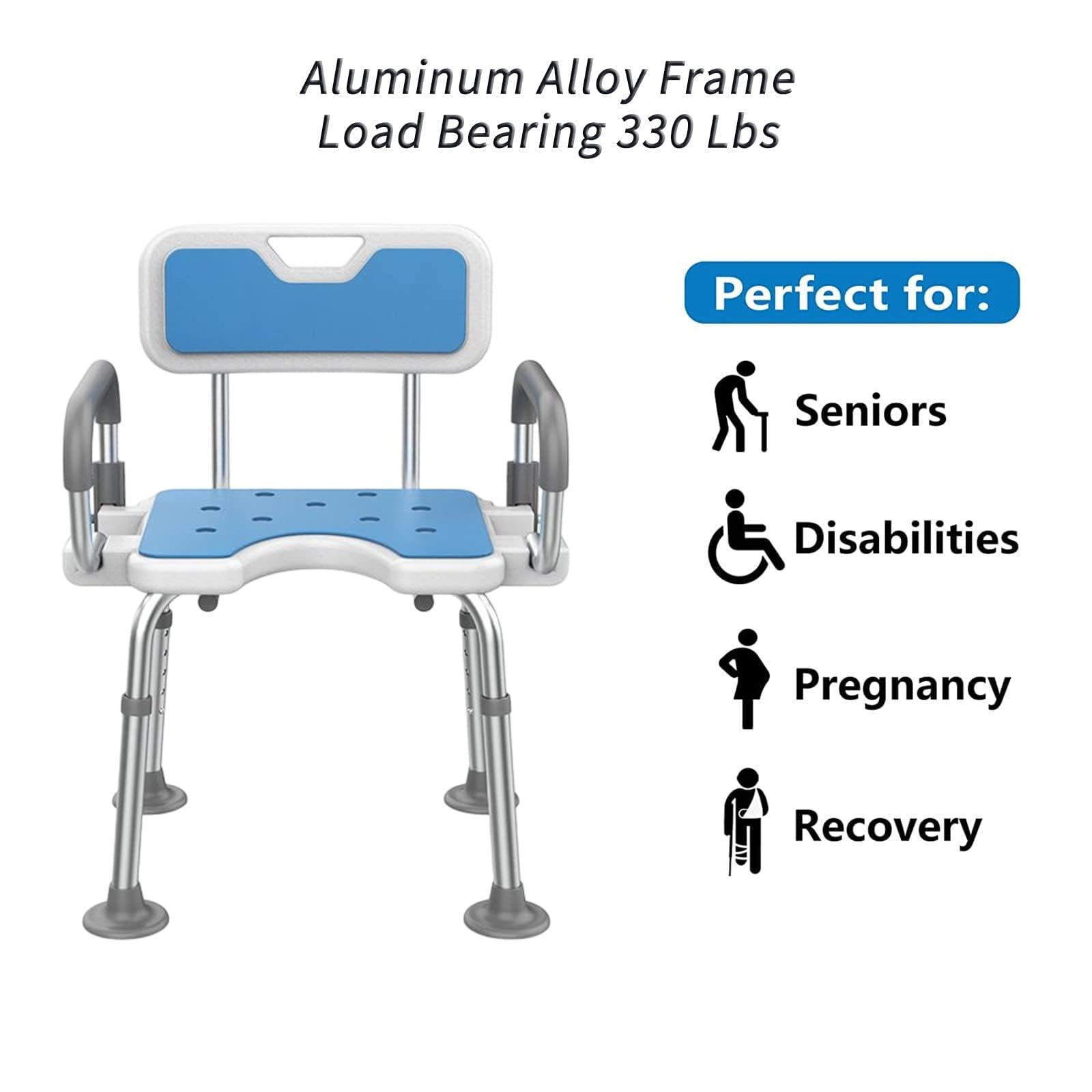 X&Z-XAOY Silla De Baño para Ancianos con Reposapiés Antideslizante Y Asiento En Forma De U Silla De Ducha Abatible Taburete De Baño Regulable En Altura Capacidad De Carga 330 Lbs (Color : A)
