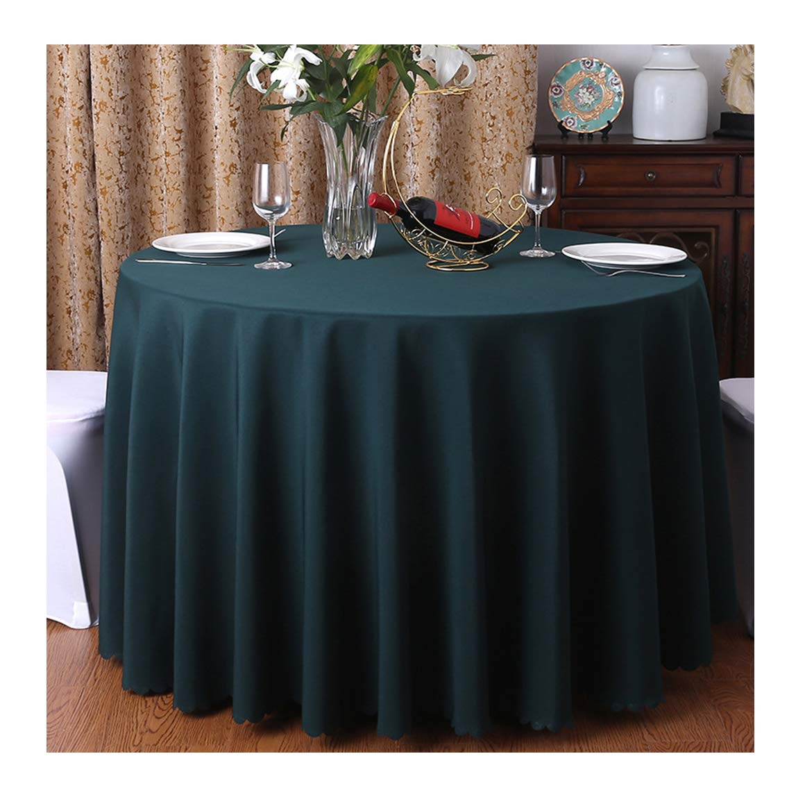 Cieein Cieht Dark Green B Polyester Tablecloths Table Cloth Tablecover Table Covers Round Hotels Restaurants Wedding Party Washable Simple 260Cm