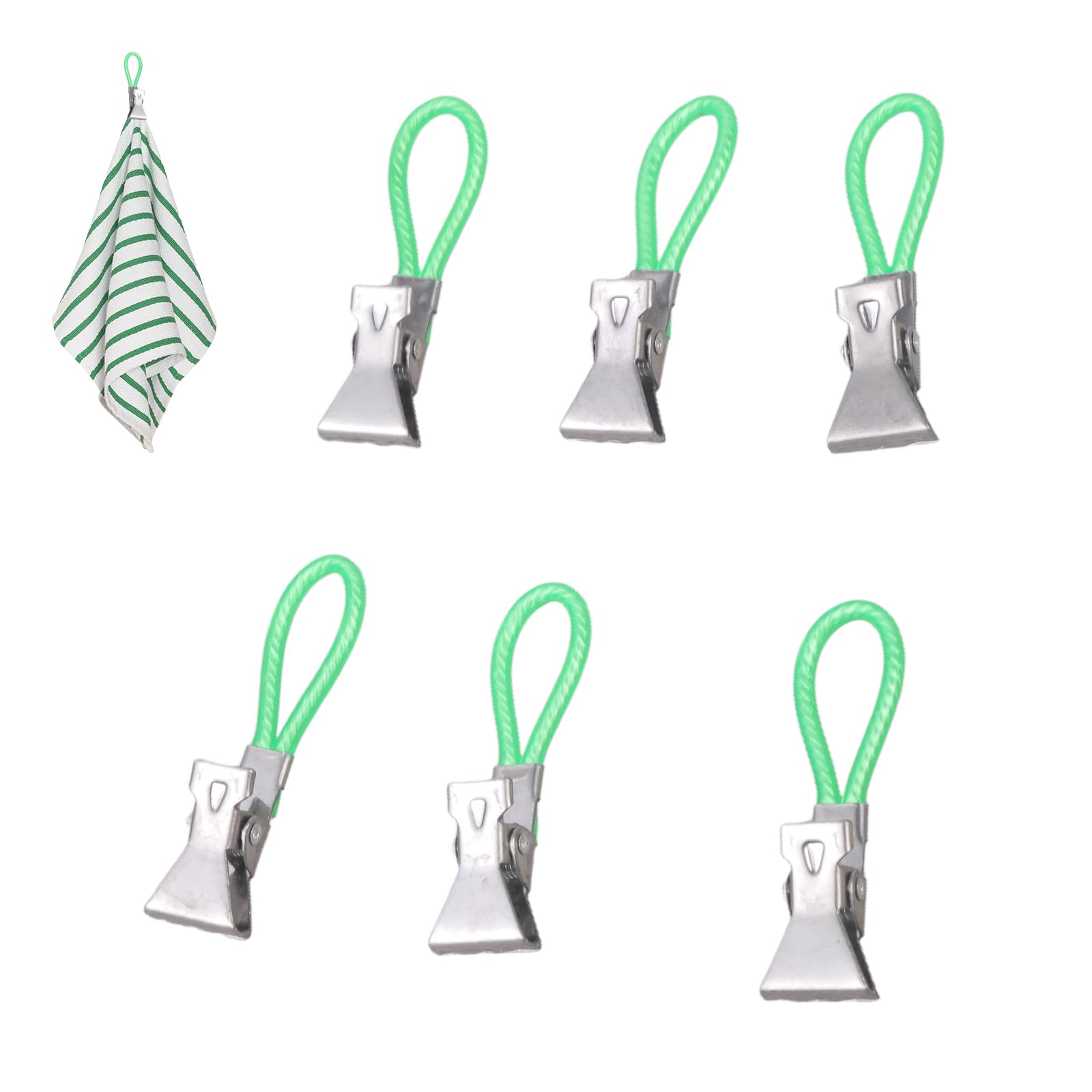 Nvoqilin Green Rope 6Pcs Multipurpose Metal Steel Towel Clip Teas Towel Holder Clip For Securing Picnics Blankets Beach Towels Rustproof Holders
