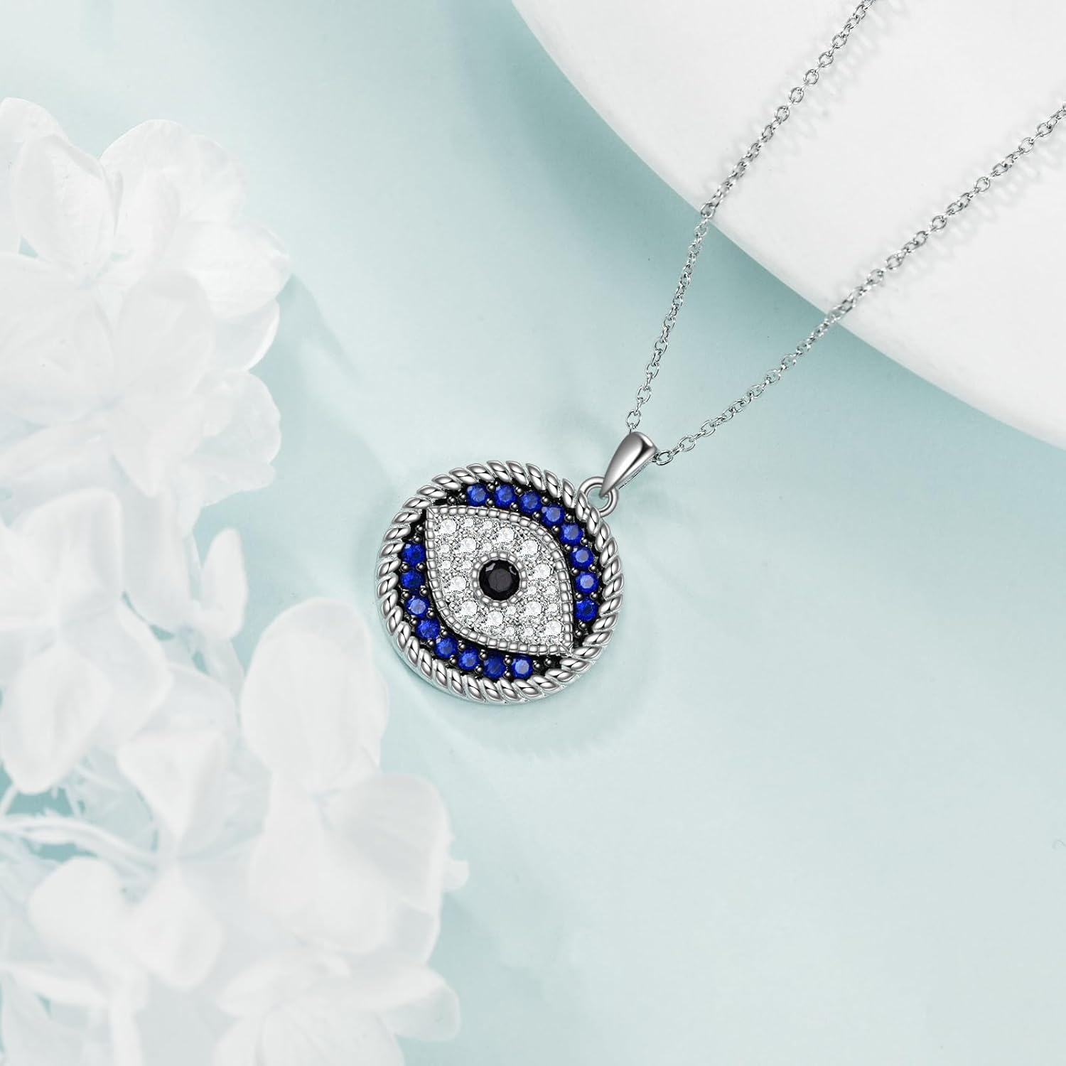 YFN Evil Eye Pendant Necklace for Women 925 Sterling Silver Greek Protection Jewelry with Blue Sapphire and Black Cz Amulet Gift - Image 6