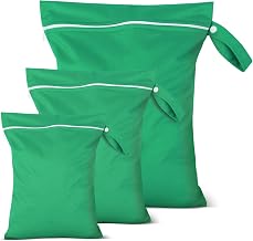 3 PCS Wet Bags, Travel Laundry Bags, Waterproof Dirty Clothes Bag for Swimming, Cloth Nappy Wet Bag with Zipper, Lightweight Wet Dry Bag, Dirty Laundry Bag for Beach Traveling, Green