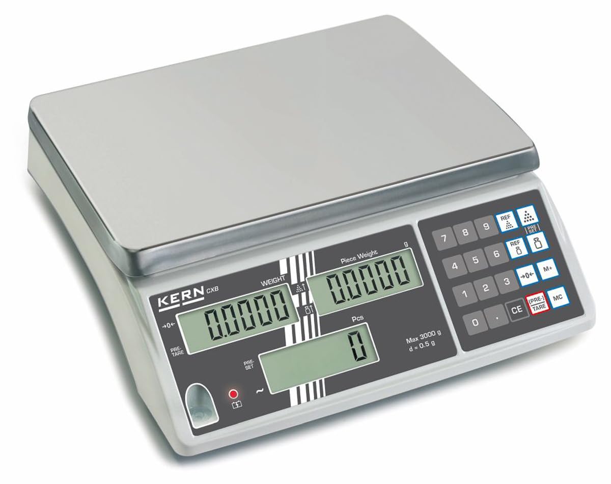 KERN & SOHN Zählwaage CXB 3K1NM (Wägebereich 3000g, Ablesbarkeit 1g, programmierbar, mit Speicherplätzen, Waage) CXB 3K1NM