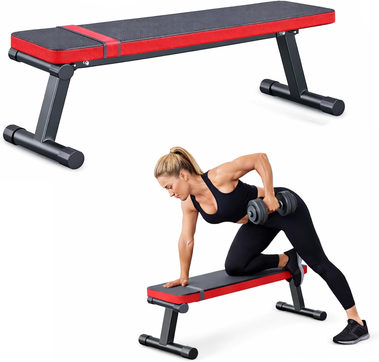 Foldable Weight Bench for Home Gym Flat Workout Bench for Dumbbell Training Bench Press and Full Body Strength Training Compact Exercise Bench with 2.4 Inch Cushion for Apartment Bedroom Garage Use