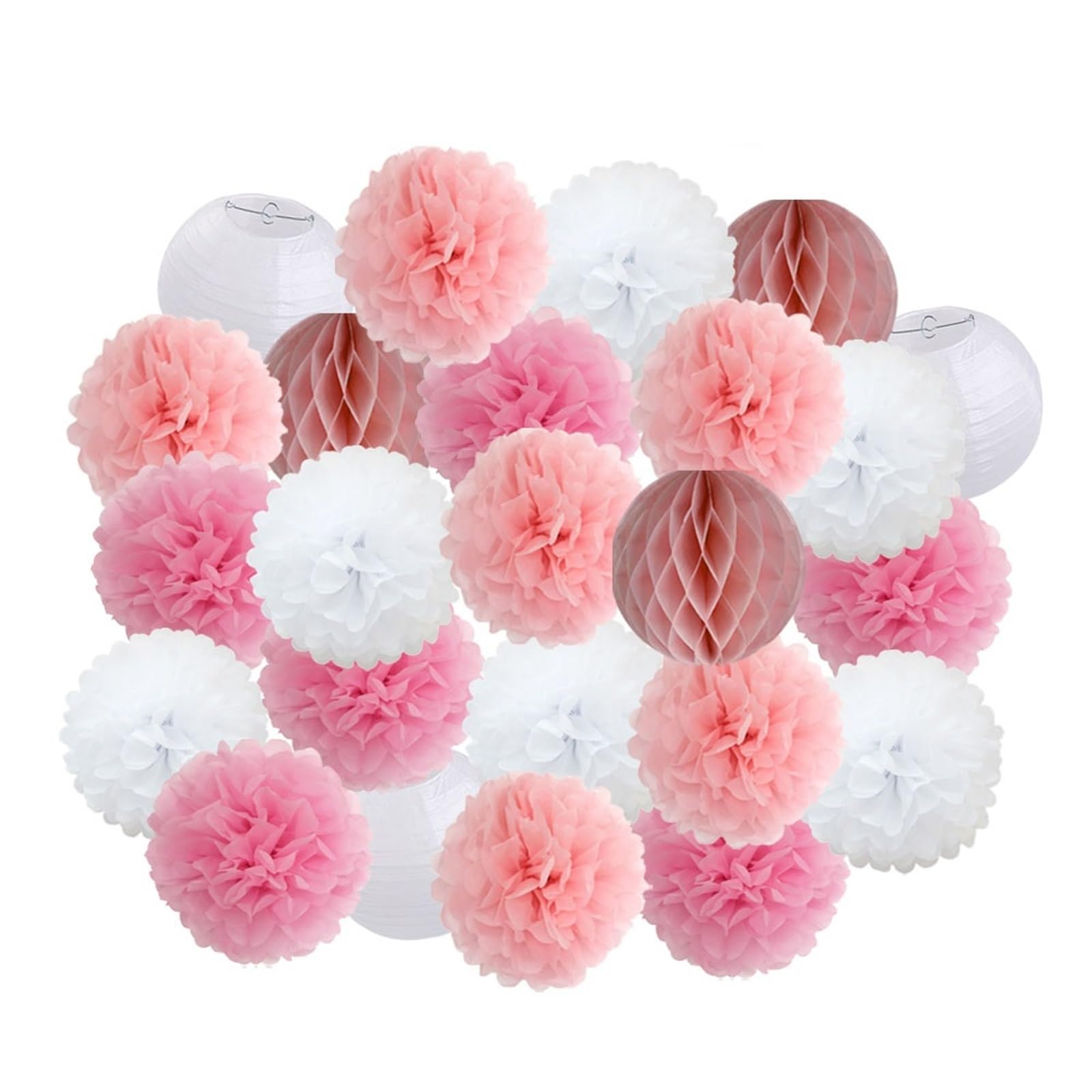 Lot de 24 pompons en papier à suspendre for fête, anniversaire, mariage, garçon ou fille, bleu foncé, décoration d'événements, lanternes blanches Pour Wedding Party Anniversaire