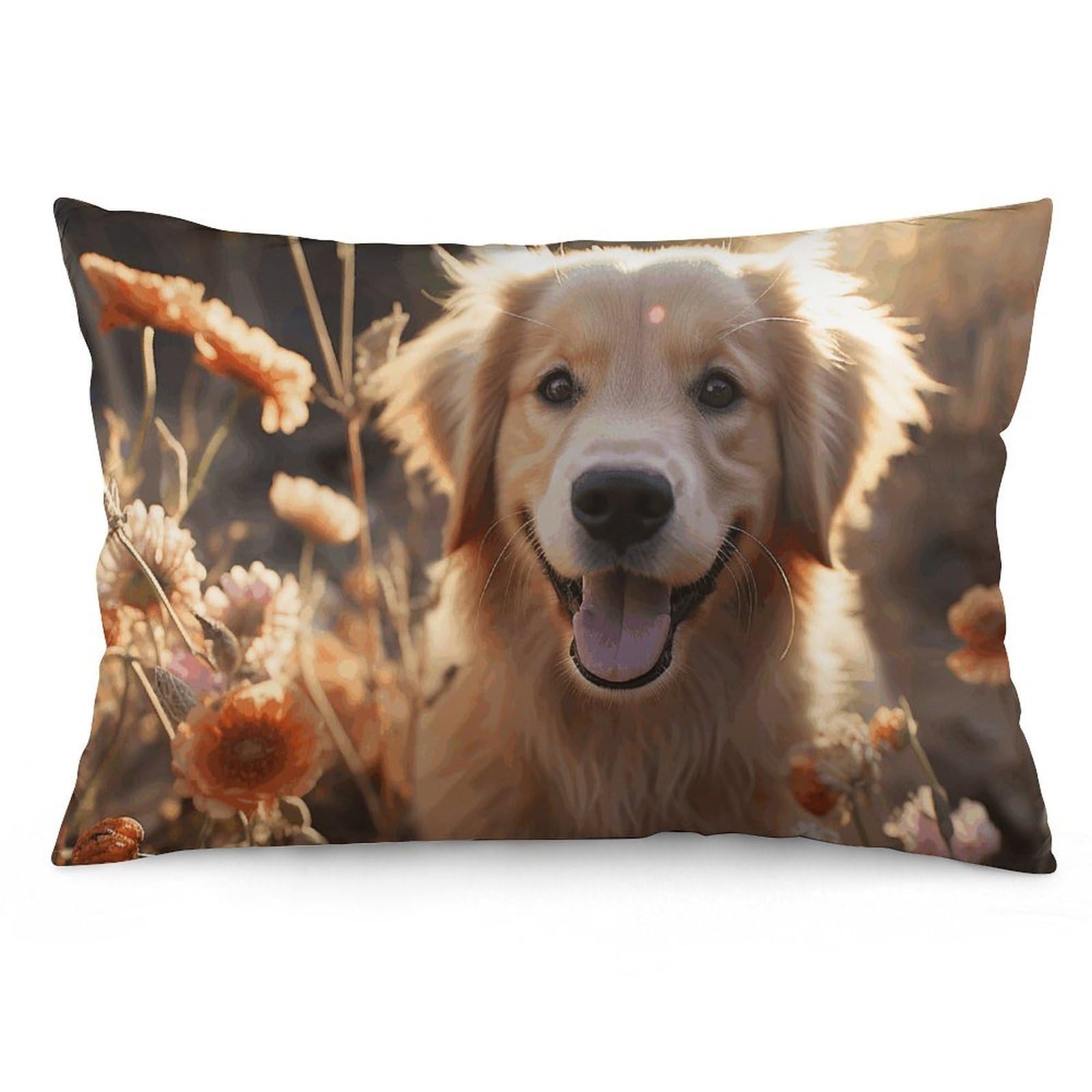 NTVOWPZO 2 Pack Decoration Throw Pillow Covers 12 "x20 Pillowcases Covers Golden Retriever and Flowers Pillowcases Modern Farmhouse Home Decor Sofa Cushions Covers for Couch Bed Living Room