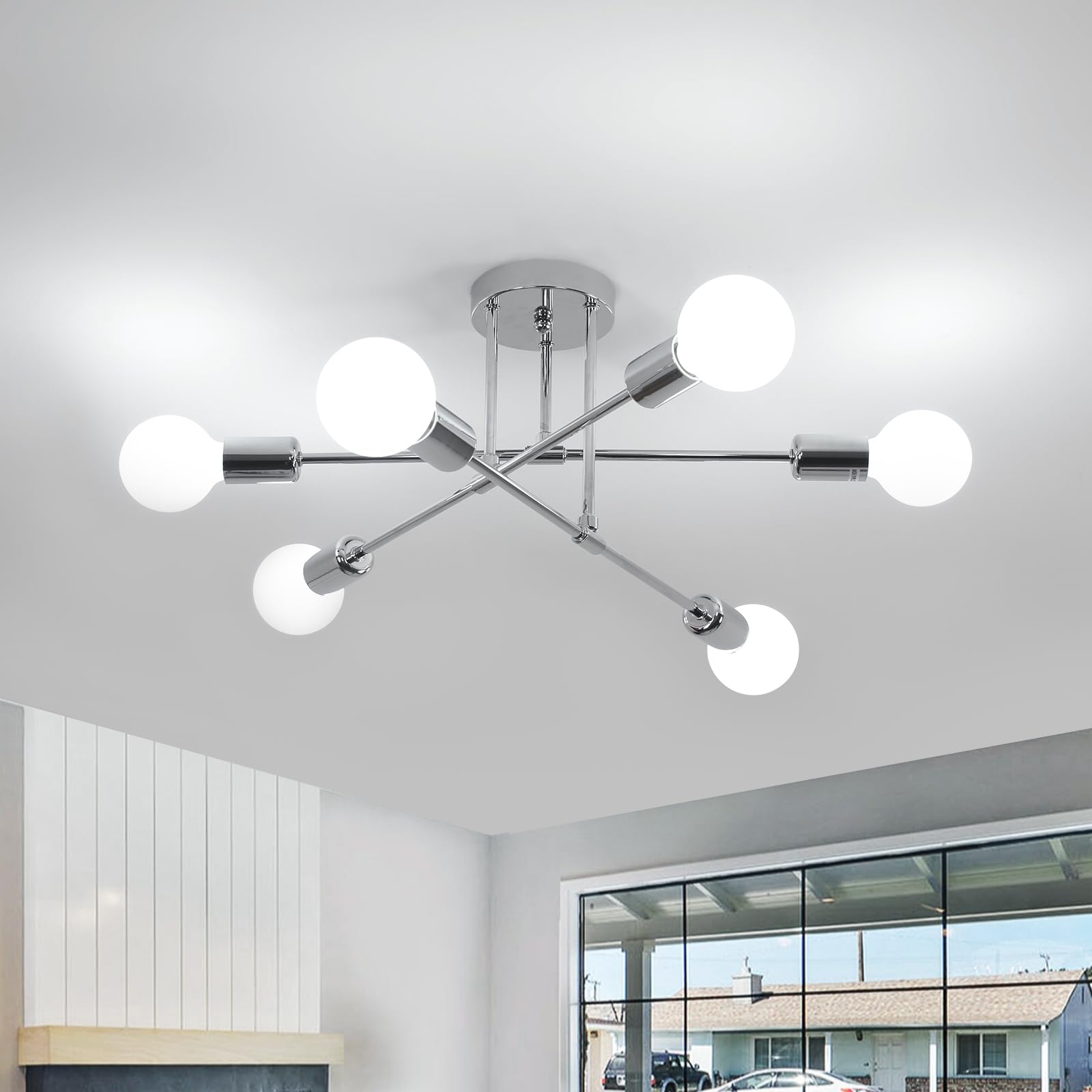 Comley Modern Chandelier Light Fixtures, Chrome Adjustable Lights E27