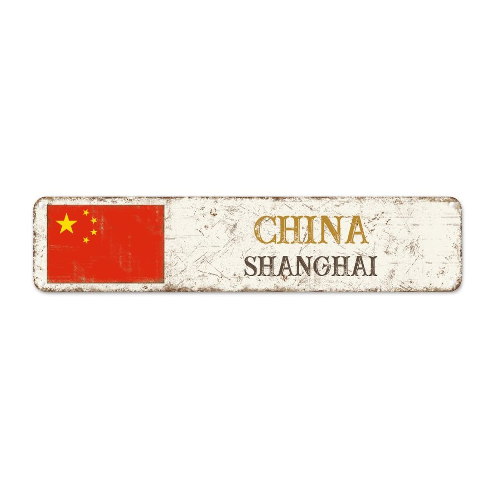 China Country Souvenir Metal Signs City Souvenir Shanghai Metal Tin Sign National Flag China Vintage Farmhouse Signs Quality Aluminum Sign for Front Porch Laundry Room 18x4in Housewarming Gift