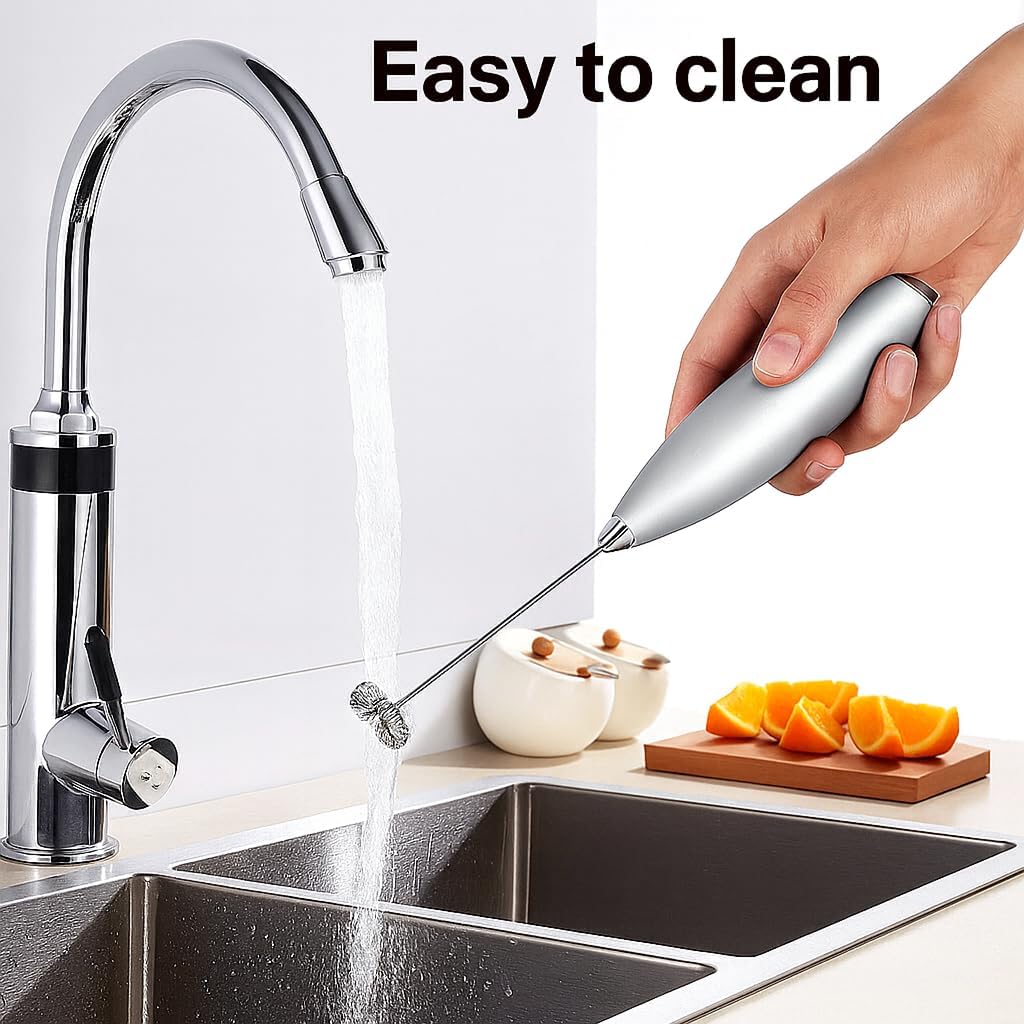 Kitchen Powerful Milk Frother Wand with Stand Ultra-Fast Handheld Drink Mixer Electric Whisk Foam Maker for Coffee, Lattes, Cappuccino, Matcha, Hot Chocolate & Creamer Sleek Silver Design