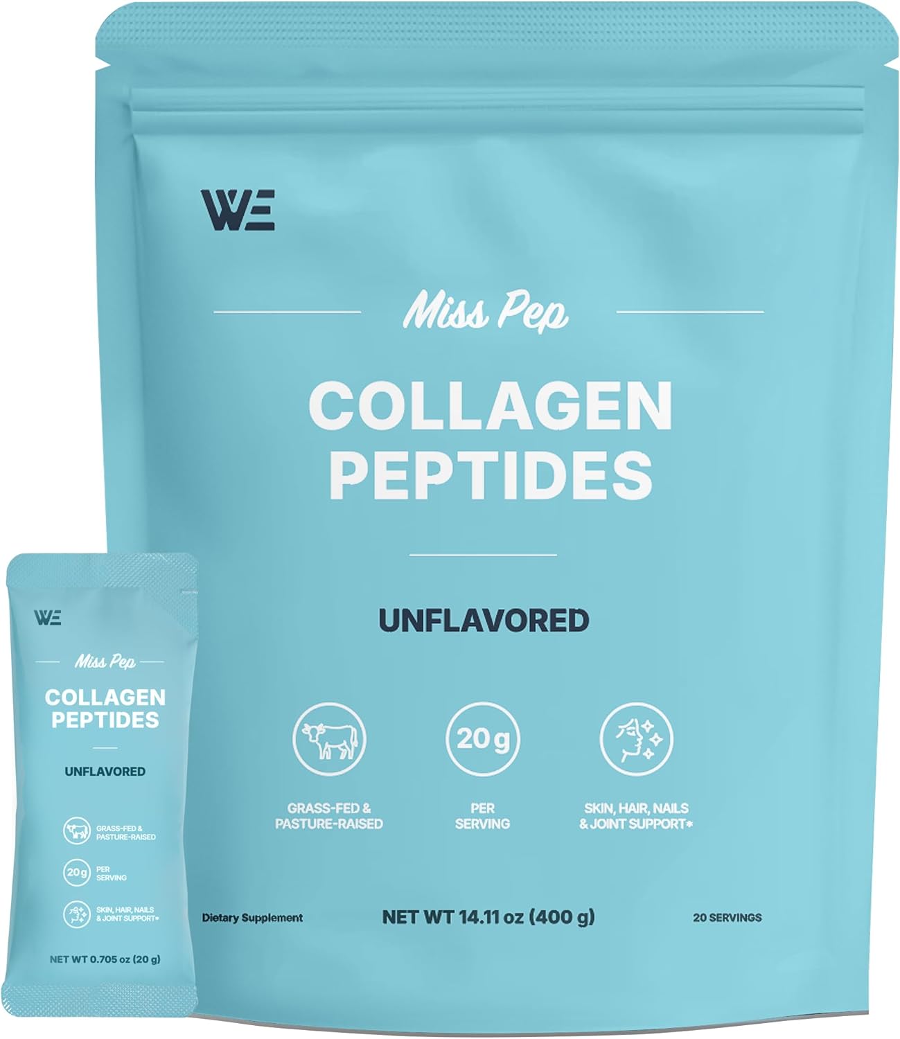 MISS PEP Collagen Peptides,Hydrolyzed Collagen Peptides I, III, Skin, Nails, Bone and Joint Health, Unscented, for Men and Women, 14.11 Oz
