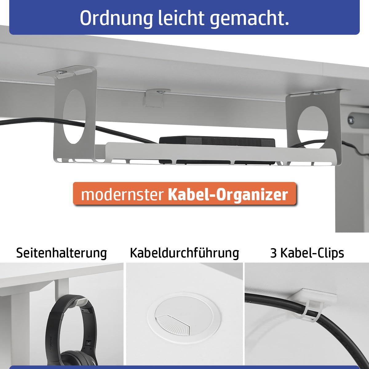 Höhenverstellbarer Schreibtisch FlexxPro | 3 Größen & 2 Farben | Durchgehende Arbeitsplatte | Inkl. LED-Bedienfeld & Kabeldurchführung | elektrisch stufenlos & ergonomisch | 120x60cm Weiß