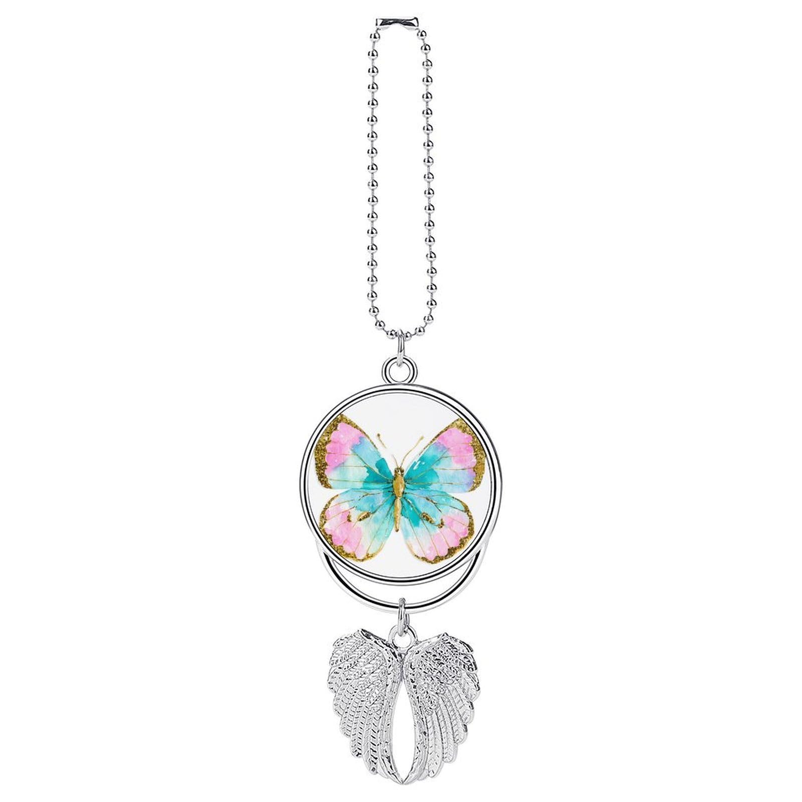 Blue Butterfly with Gold Wing Car Hanging Pendant Car Interior Decoration Rearview Mirror Charms Ornaments