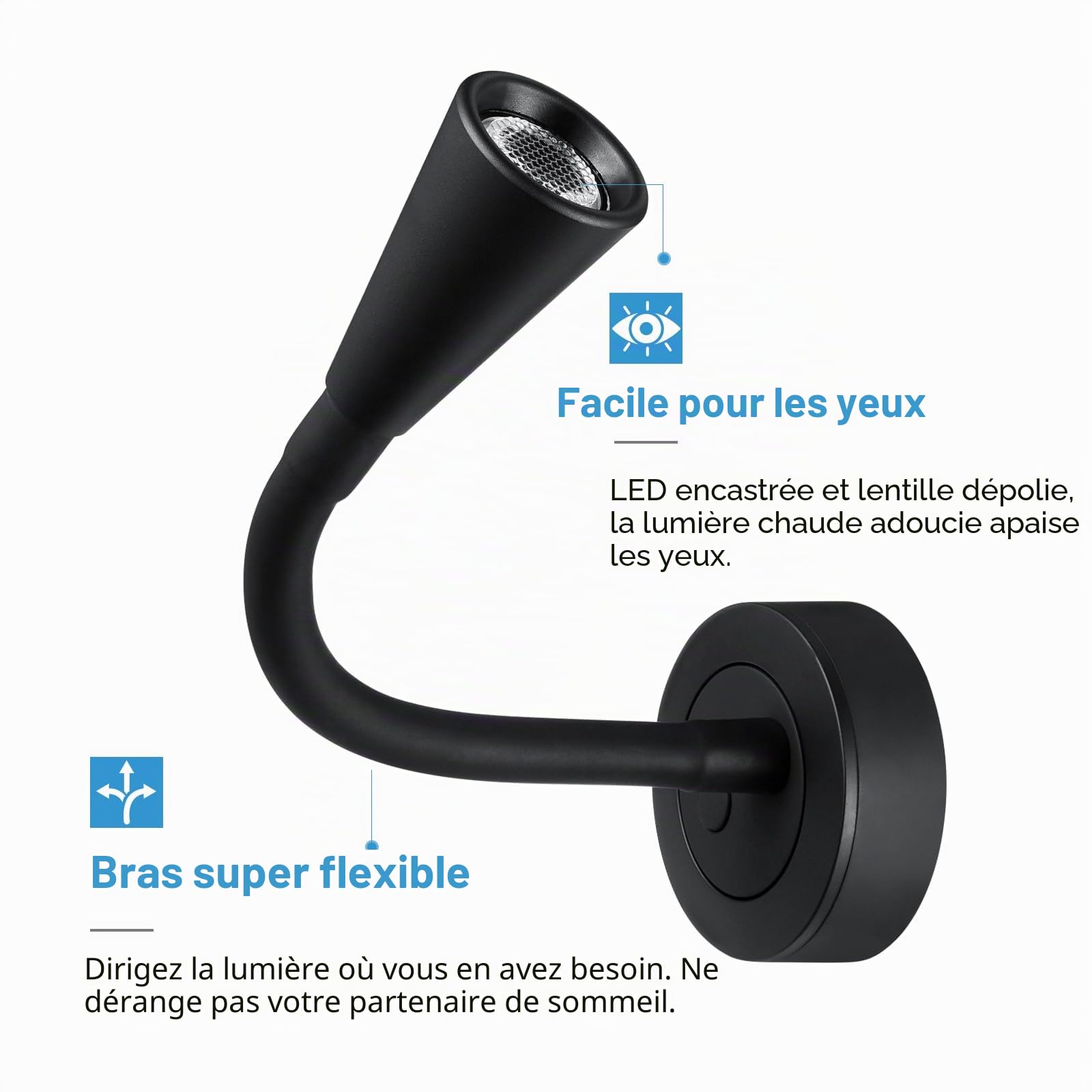 acegoo Lampe de Lecture LED 12V Dimmable 2 pièces Camping-Car Bateau Murale de Chevet Col de Cygne Lumière 3200K avec Chargeur USB & Interrupteur Variateur pour Caravane Van Voiture Camion
