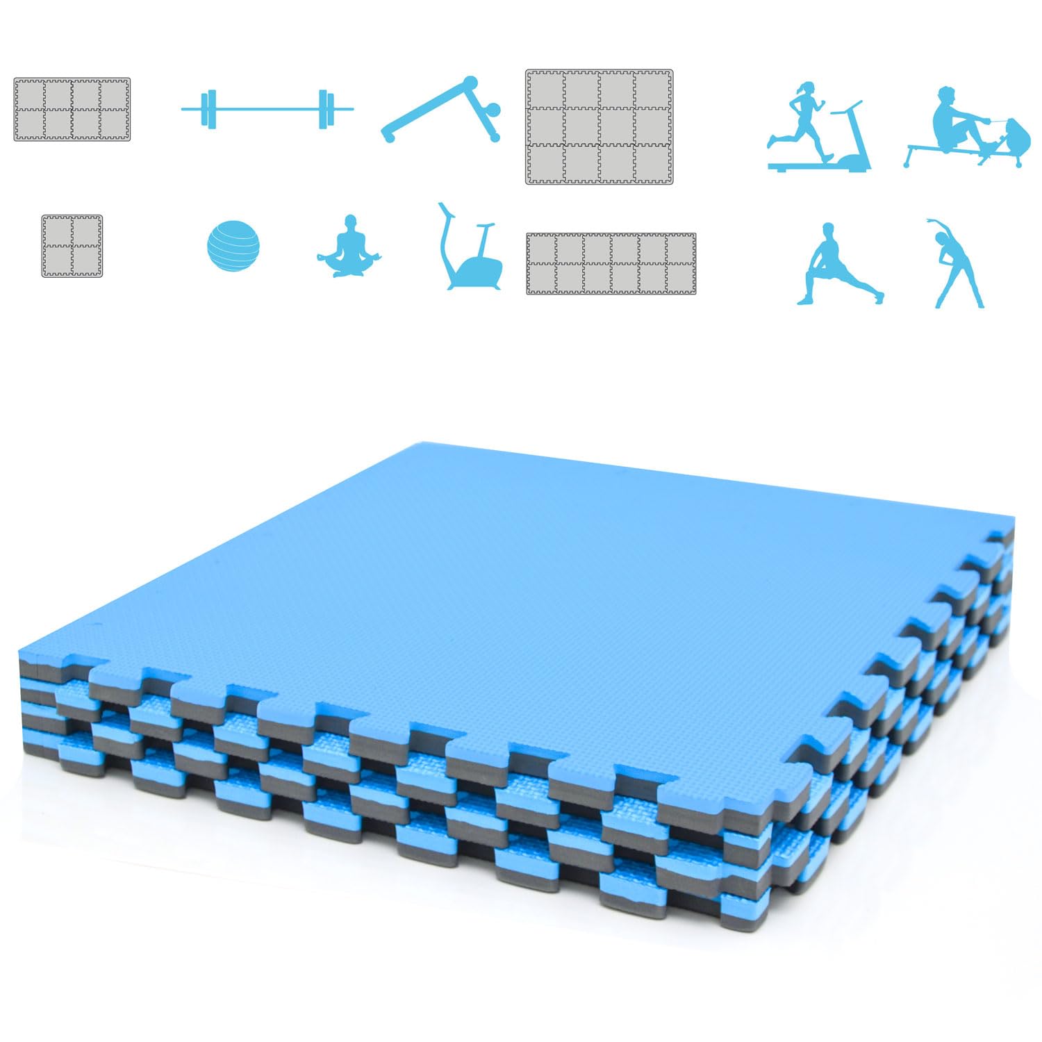 eyepower Extra dick: 2cm Fitnessmatte - 4er Set 50x50cm Bodenschutzmatte Gym Matte - Unterlegmatte für Hantelbank Kraftstation Fitnessgeräte EVA Bodenmatte Puzzlematte Sportmatte Homegym Schutzmatte
