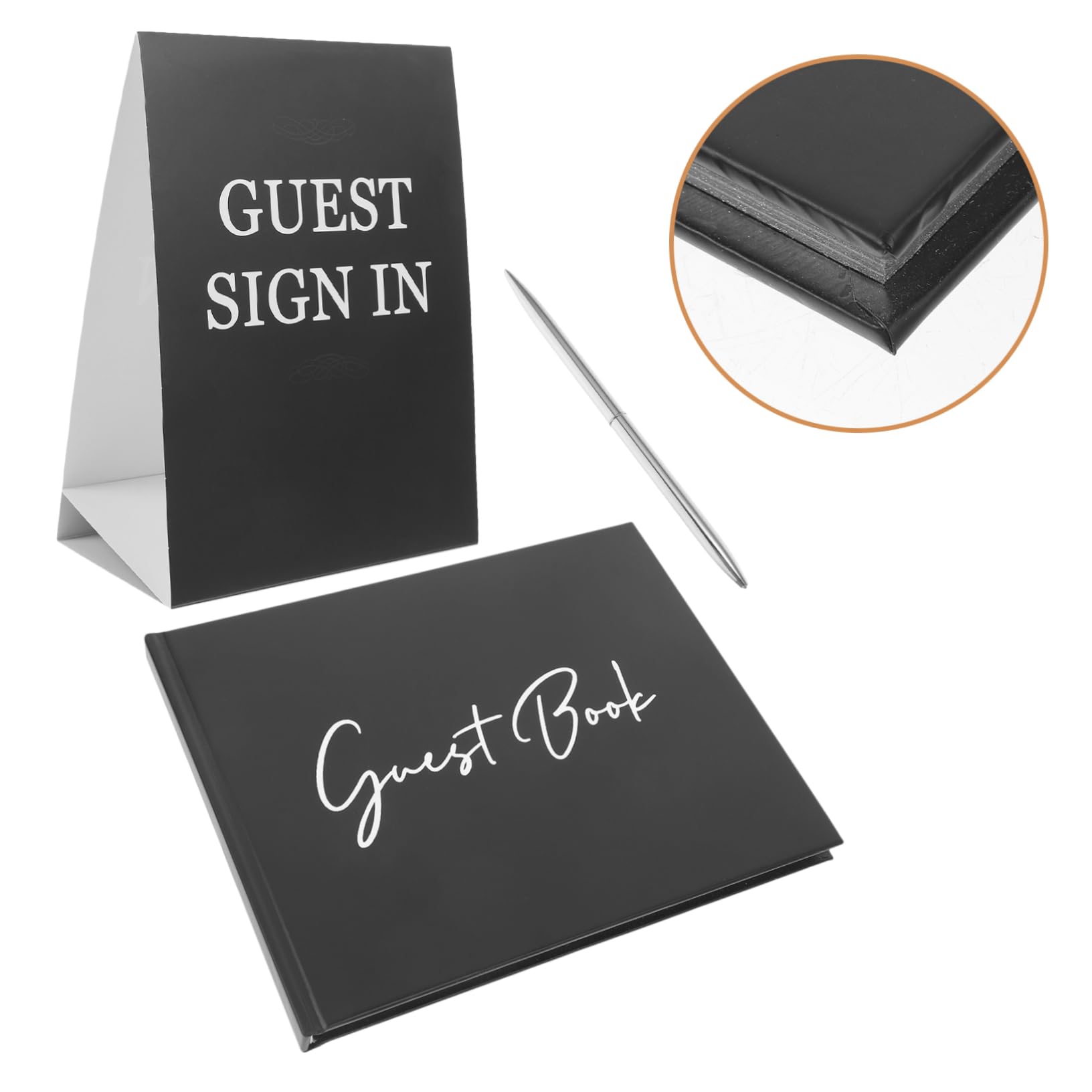 NUOBESTY Libro degli Ospiti Matrimonio in Carta e Plastico Nero Set 1 per Registrare Dediche e Firme in Occasione di Decorazione e Festa Nuziale