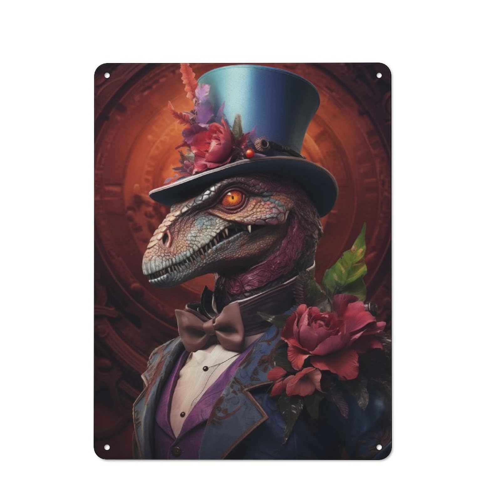 Junmoney The Dapper Dino Metal Wall Sign 40X30cm Featuring For Living Room Wall, For Decorating Living Rooms And Feature Walls