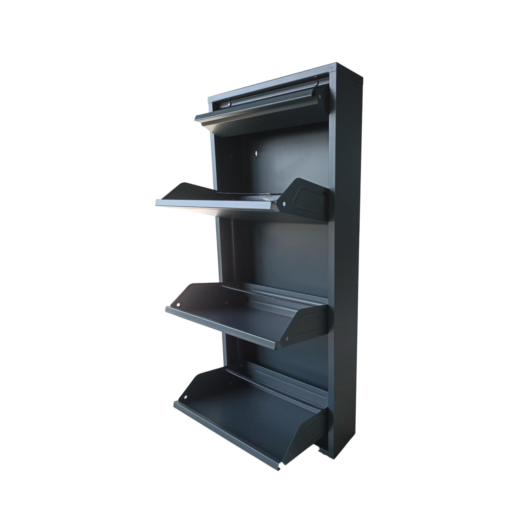 Schuhschrank Schmal Schuhregal Metall Schuhkipper mit Magnet Klappen Schuhablage Montiert und Wandmontage (Anthrazit, 3 Plus Klappen)